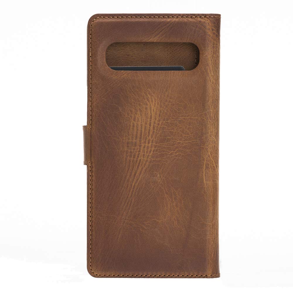 Venito Florence Genuine Leather Wallet Phone Case for Samsung Galaxy S10 5G - RFID Blocking for Security - Detachable Card Holder - Antique Brown - Perfect for Travel, Business & Everyday Use