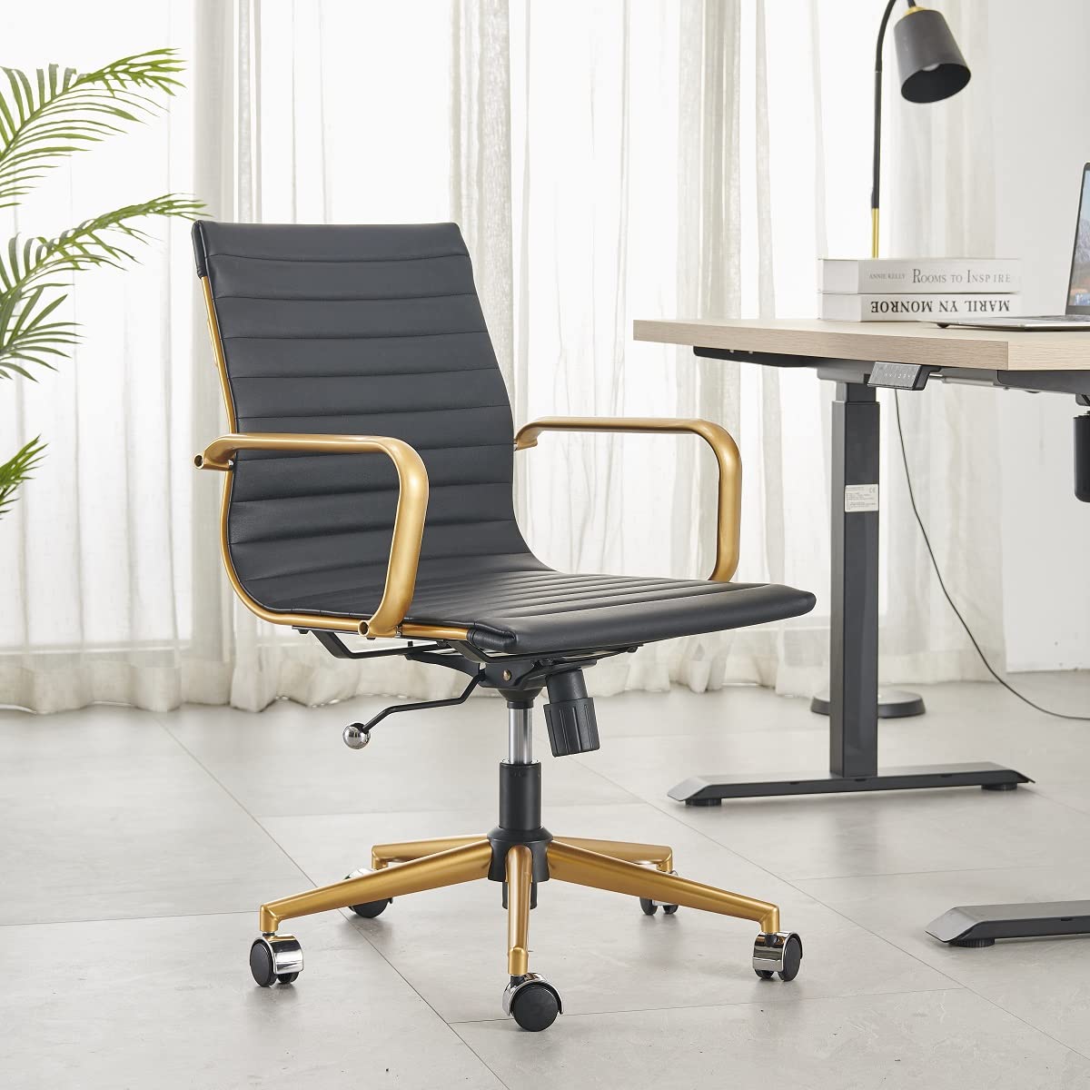 Ergonomic Black Gold Office Chair - Modern Adjustable Desk Chair with Lumbar Support for Home & Office Workspace (3011 Gold Black) - Perfect for Long Hours Sitting, Gaming & Remote Work