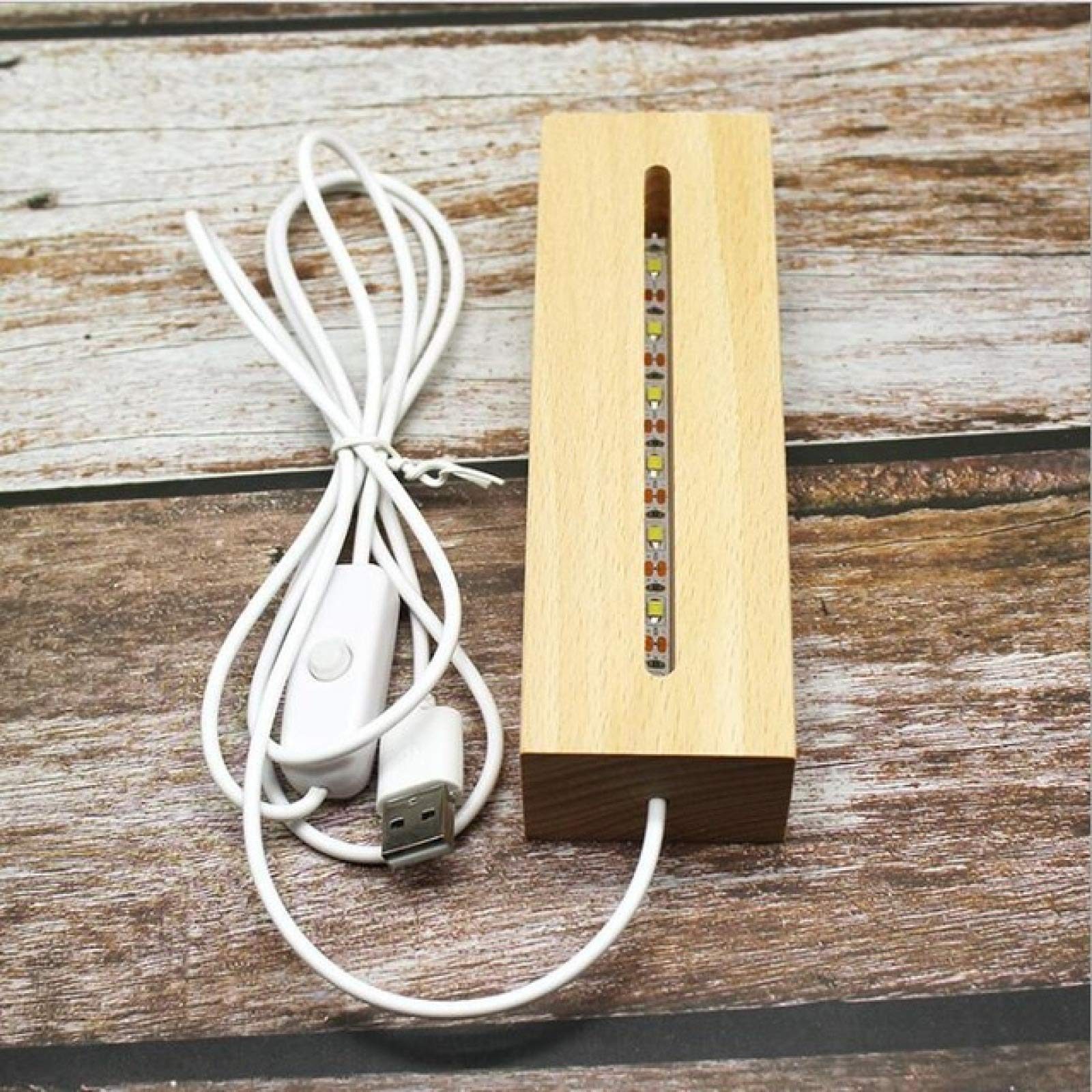 IADZ Modern Wooden USB Table Lamp with 3D Acrylic LED Night Light - Adjustable Brightness for Bedroom, Nursery, Office & Living Room Decor