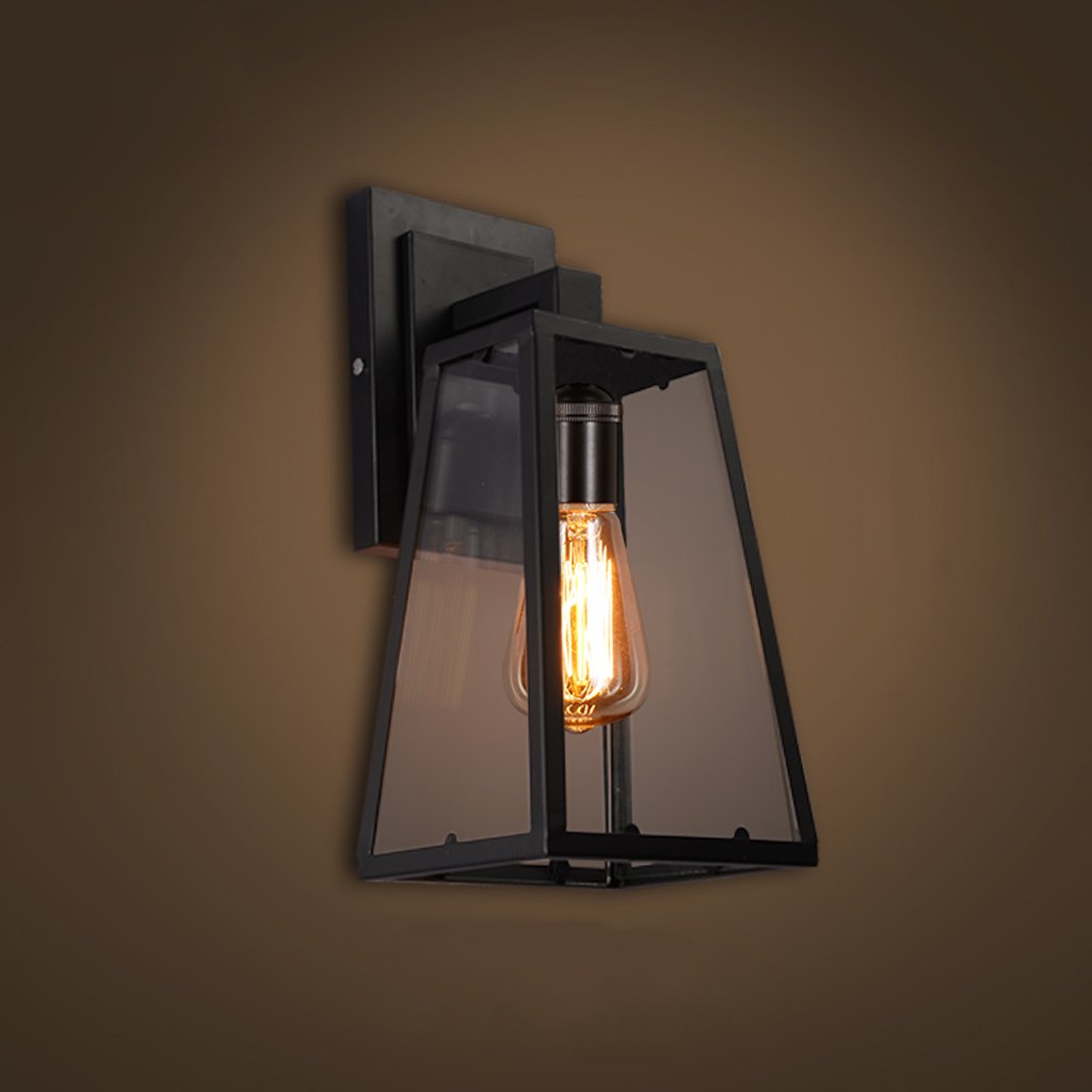 Vintage Industrial Wall Sconce - Single Arm Bedroom Wall Lamp with Glass Shade, Waterproof for Outdoor/Indoor Use (Living Room, Staircase, Hallway, Bedside Lighting) - Retro Iron Wall Light Fixture