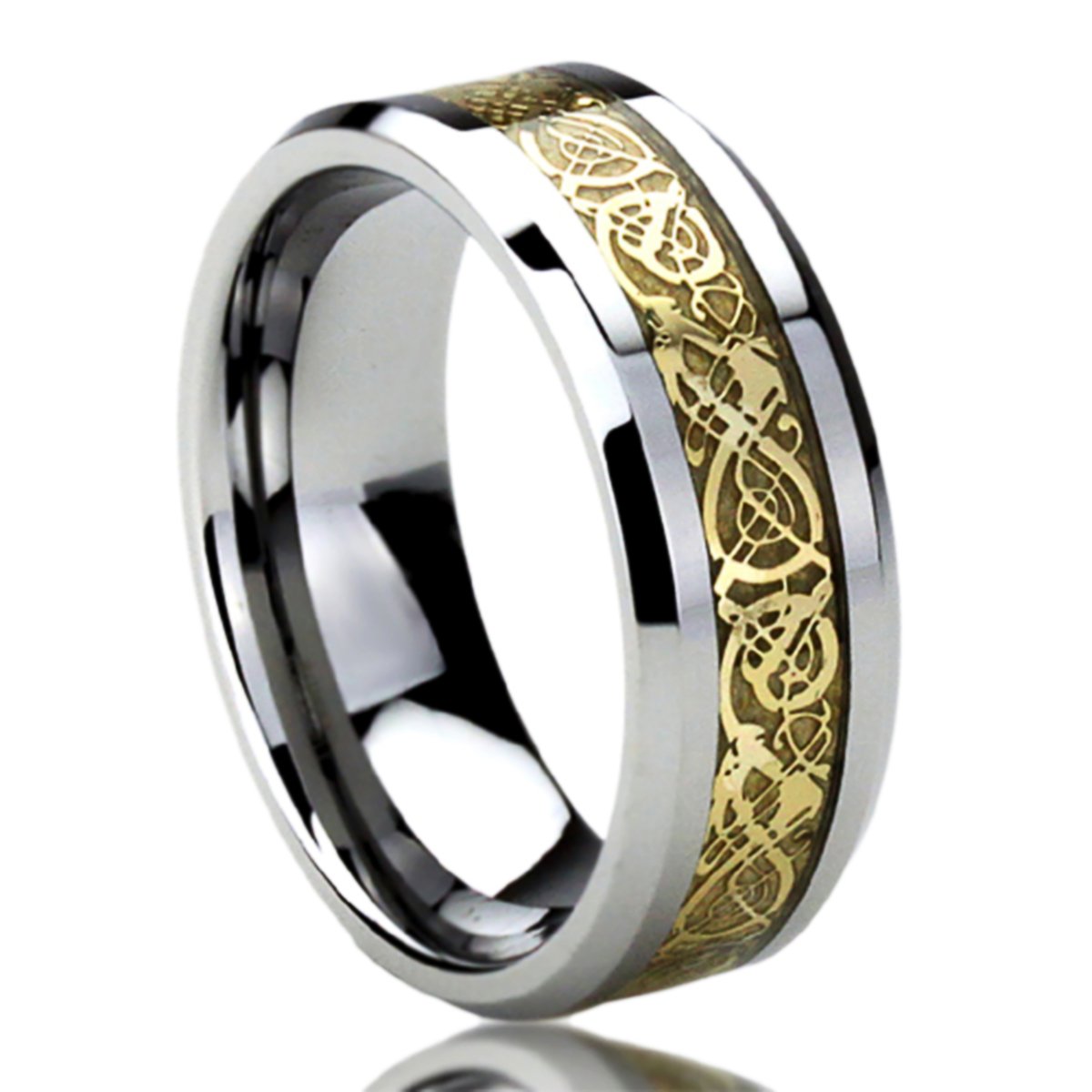 8mm Titanium Wedding Band Ring for Men & Women - Celtic Dragon Inlay Design | Durable & Comfortable for Daily Wear, Anniversaries & Special Occasions