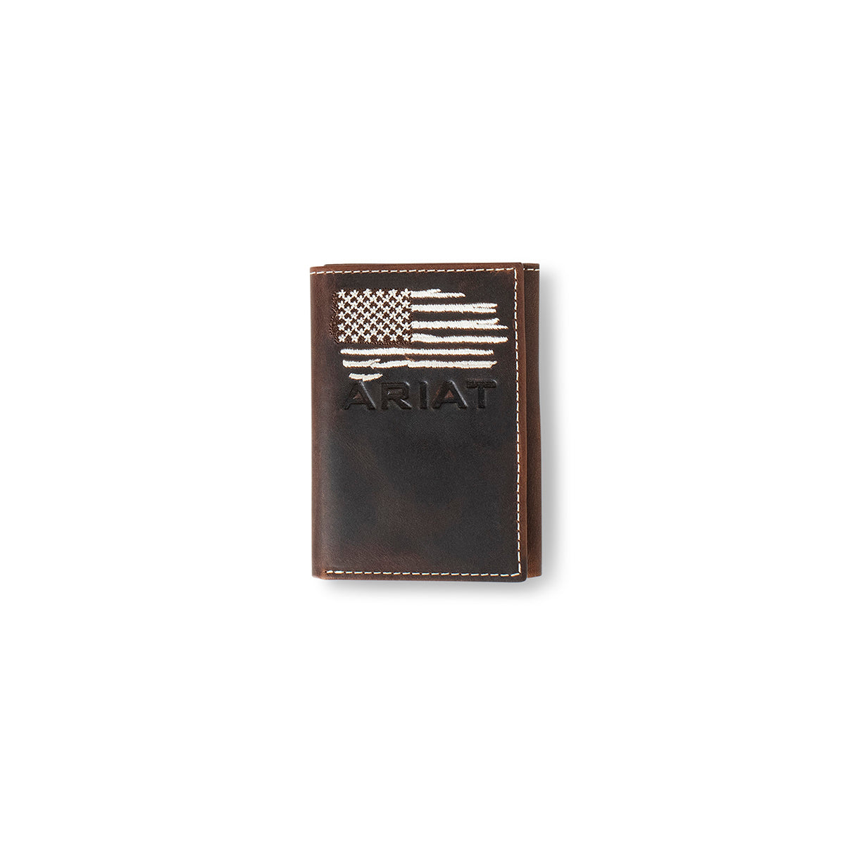 Ariat Distressed American Flag Trifold Wallet - Genuine Leather RFID Blocking Bifold for Men & Women - Perfect for Travel, Work, and Everyday Carry