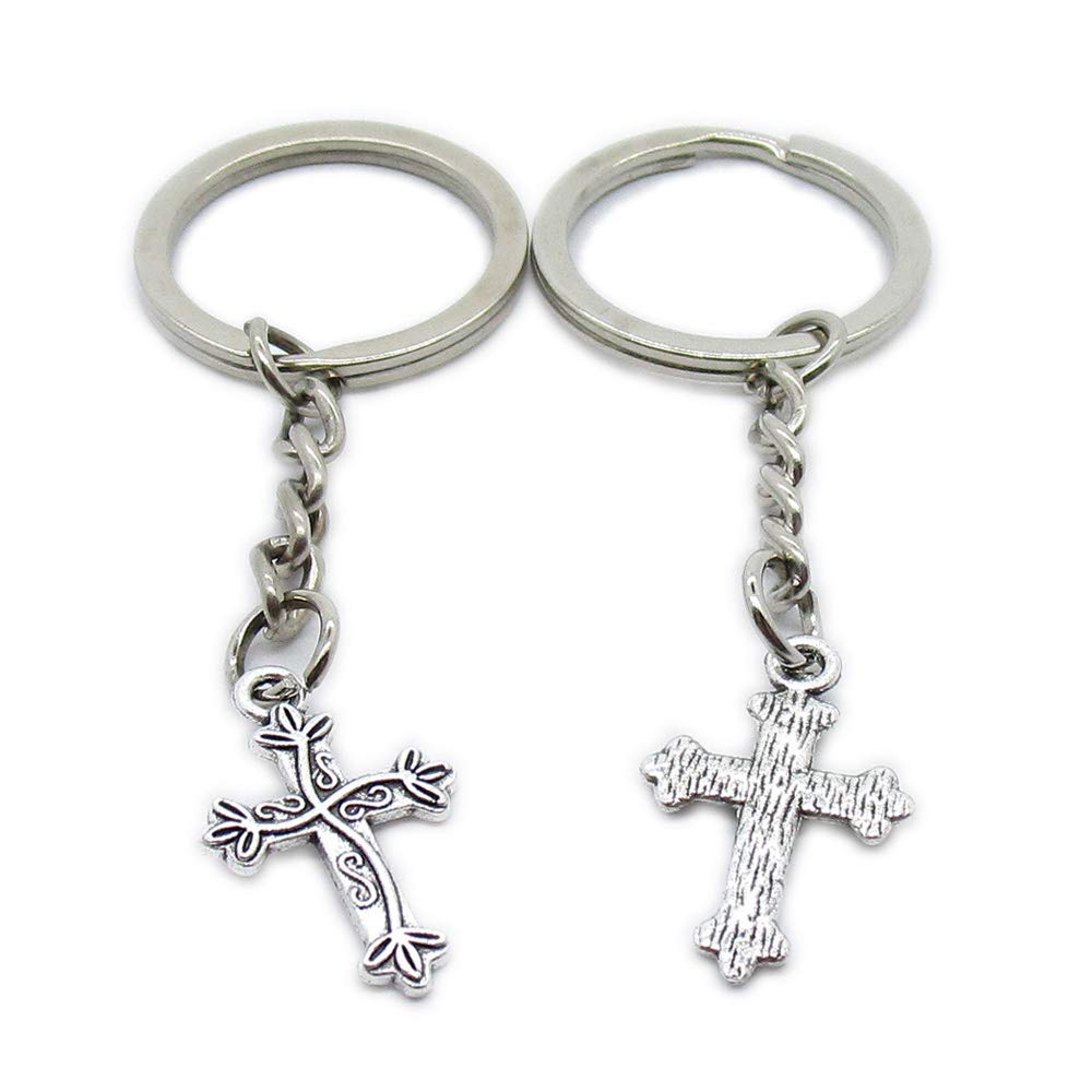 Vintage Silver Metal Keychain - Antique Leaf & Latin Cross Key Ring for Keys, Bags, Gifts | Durable Decorative Accessory for Everyday Use, Travel, and Personal Organization