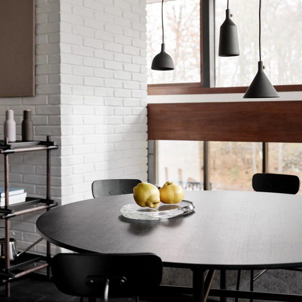 PRE ORDER AUDO CPH Snaregade Dining Table - 55 Inch Round Black Steel & Dark Stained Oak - Modern Scandinavian Dining Room Furniture for Home & Restaurant Use