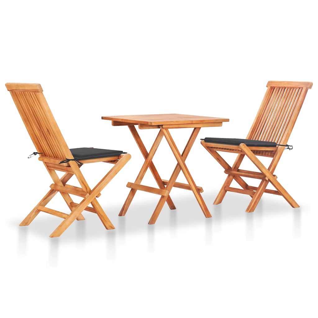 vidaXL 3-Piece Patio Bistro Set with Cushions - Folding Teak Wood Table & Chairs for Garden, Farmhouse, Outdoor Dining - Perfect for Backyard BBQs, Poolside Lounging & Small Balcony Spaces