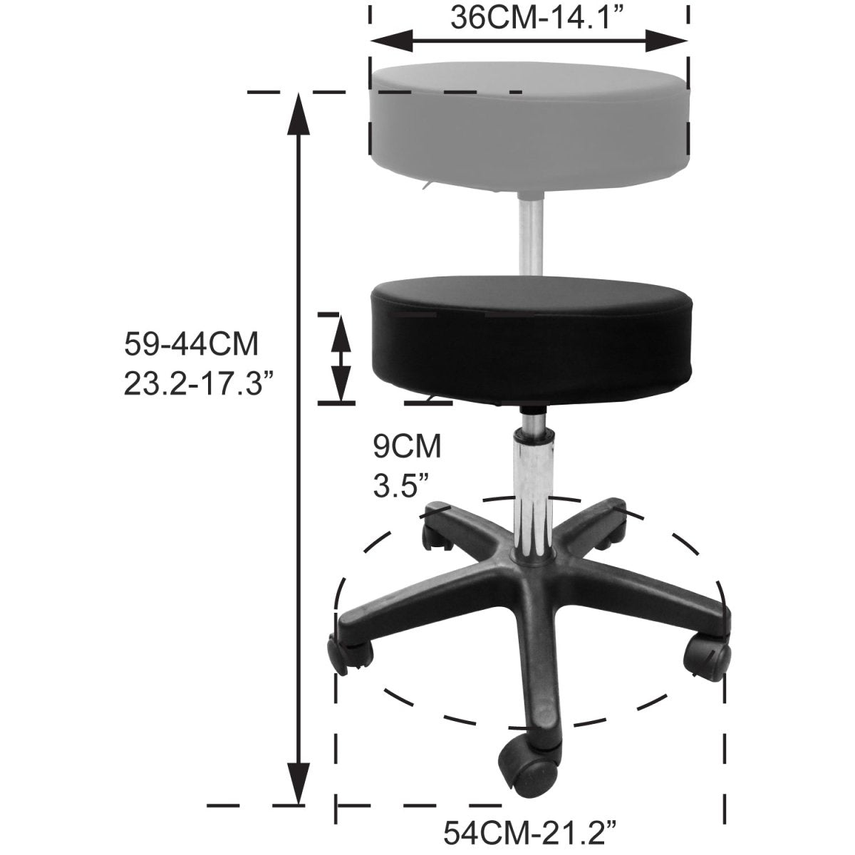 Greenlife® Ultra Thick Hydraulic Adjustable Height Rolling Stool RS161/2/3 - Ergonomic Rolling Chair for Salon, Tattoo, Medical & Office Use