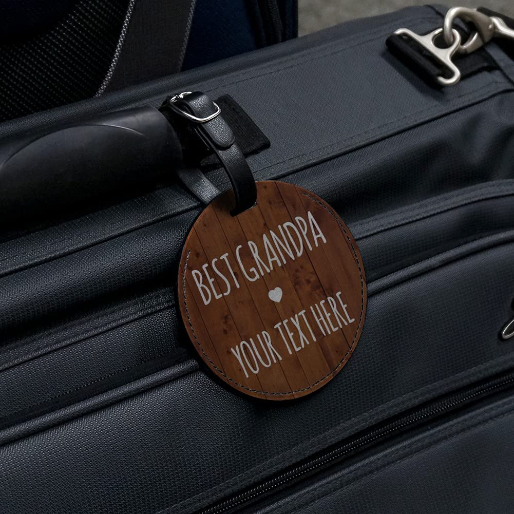 Custom Engraved Leather Luggage Tag for Grandpa - Personalized 1 Line ID Card Holder - Perfect for Travel, Suitcases & Gift Giving