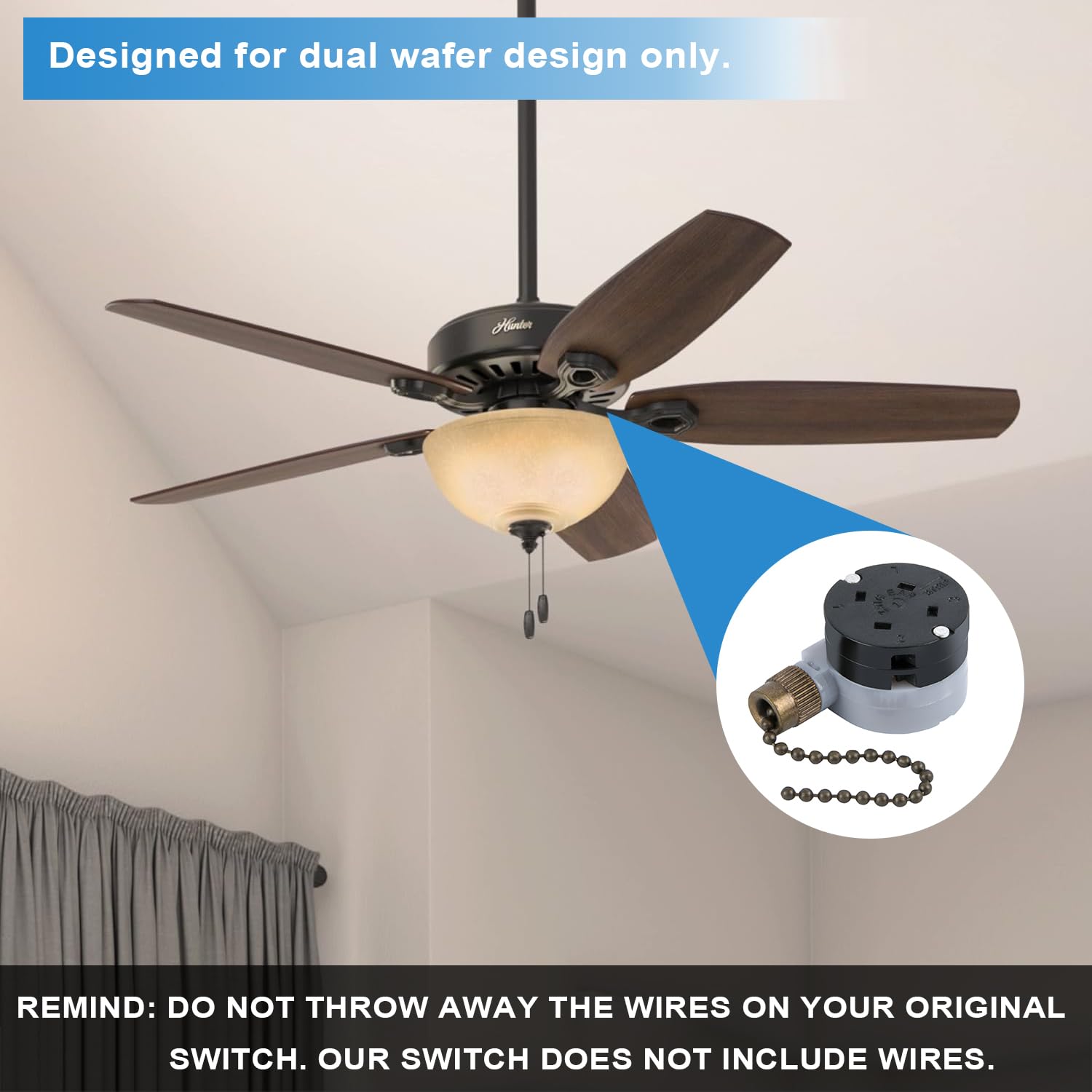 Zing Ear ZE-208D 3-Speed Ceiling Fan Control Switch with 5-8 Wire Pull Chain - Bronze Finish Replacement Part for Ceiling Fans - Perfect for Bedroom, Living Room & Office Fan Speed Control