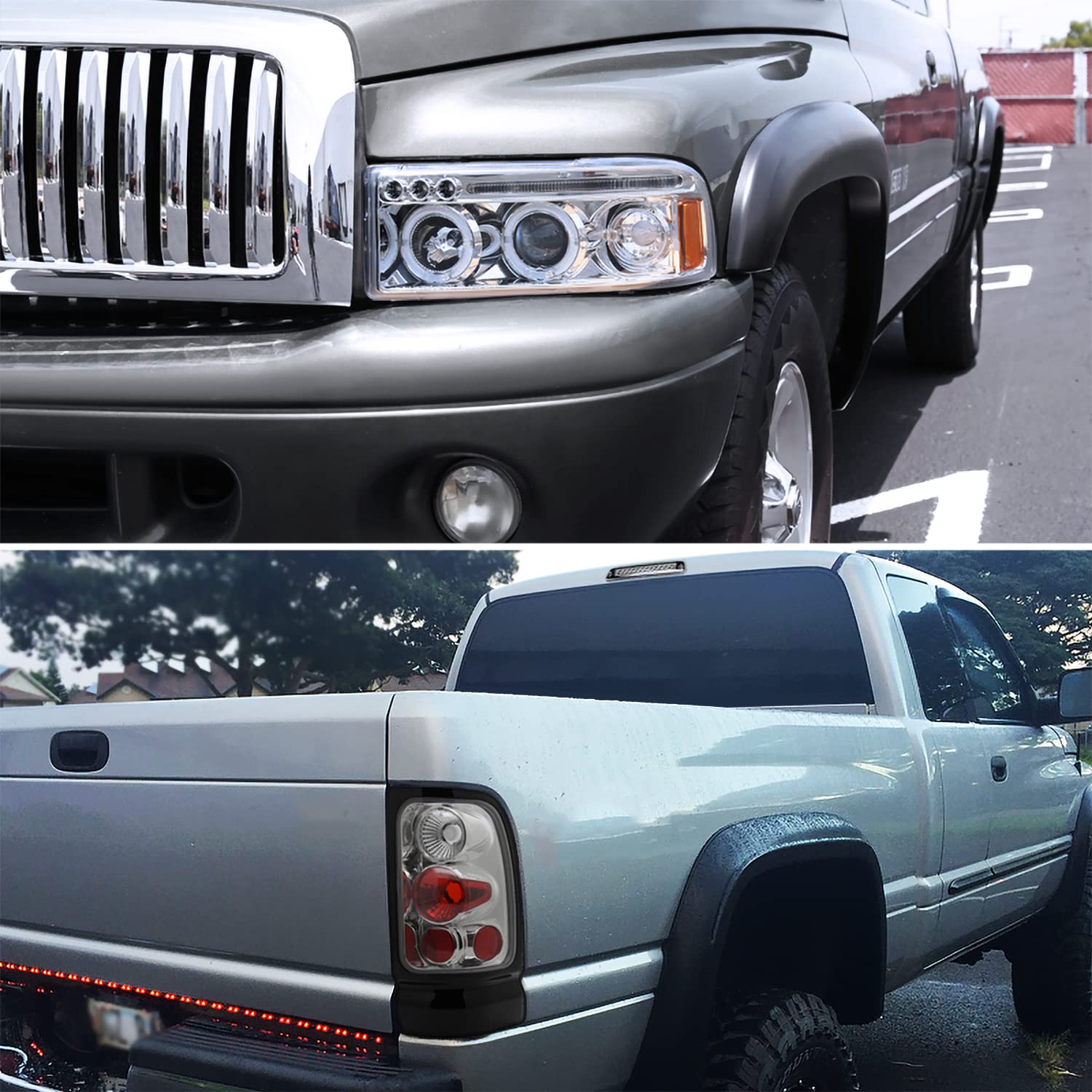 Spec-D Tuning Black Projector Headlights with 6-LED Fog Lights - Compatible with Dodge Ram (Left & Right Pair) - High-Performance Headlamp Assembly for Night Driving & Off-Road Adventures