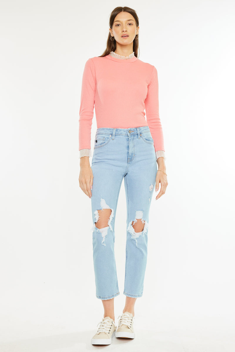 Norrine High Rise Slim Straight Leg Jeans for Women - Stretchy Denim Pants with Comfortable Fit - Perfect for Work, Casual Outfits & Everyday Wear