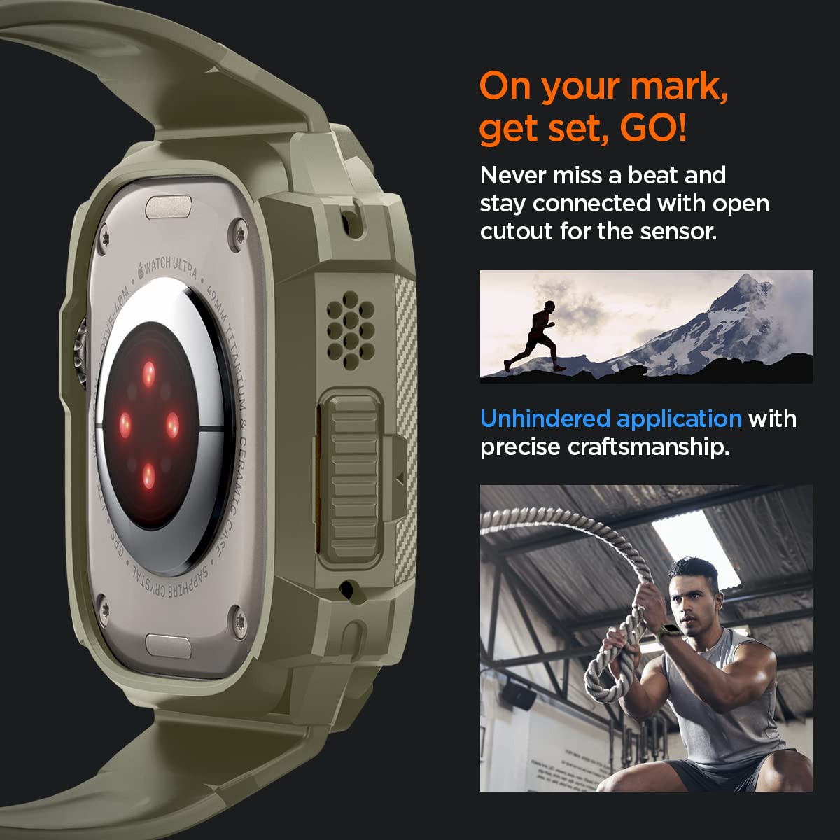 Spigen Rugged Armor Pro Case for Apple Watch Ultra 2/1 - Shockproof TPU Protective Cover with Adjustable Band | Perfect for Outdoor Sports, Hiking & Active Lifestyle