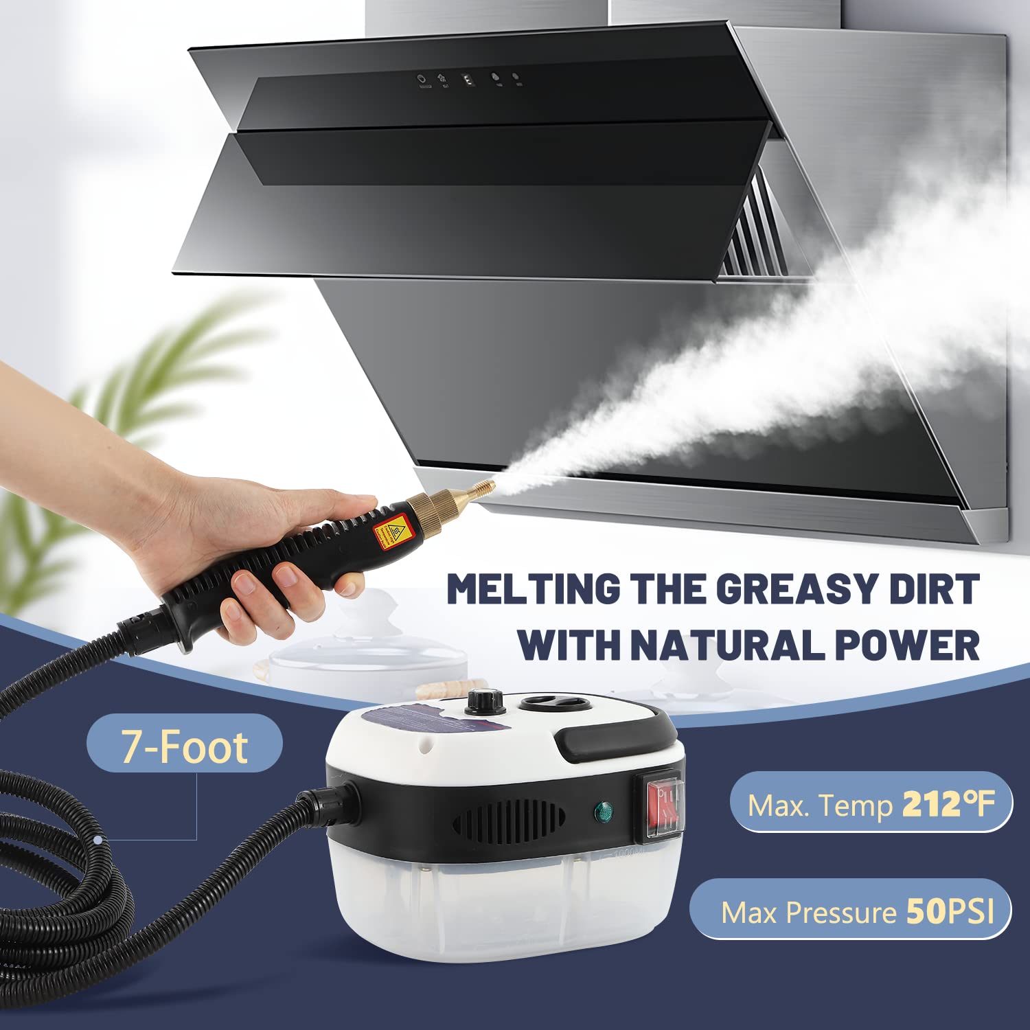 Moongiantgo 2-in-1 Pressurized Steam Cleaner Handheld Steamer with 1000ml Detachable Water Tank - Powerful Deep Cleaning for Floors, Carpets, Upholstery & More - Ideal for Home, Kitchen, Bathroom & Car Interior Cleaning