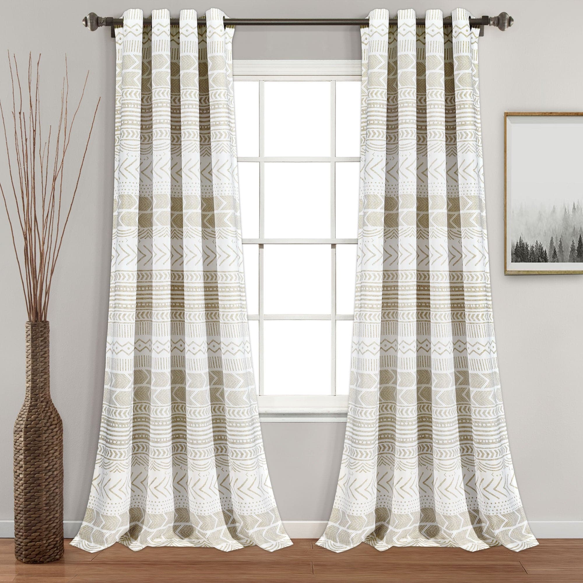 Hygge Geo Light Filtering Window Curtain Panel Set - Modern Geometric Pattern Sheer Drapes for Living Room, Bedroom & Nursery - Soft Sunlight & Privacy Solution