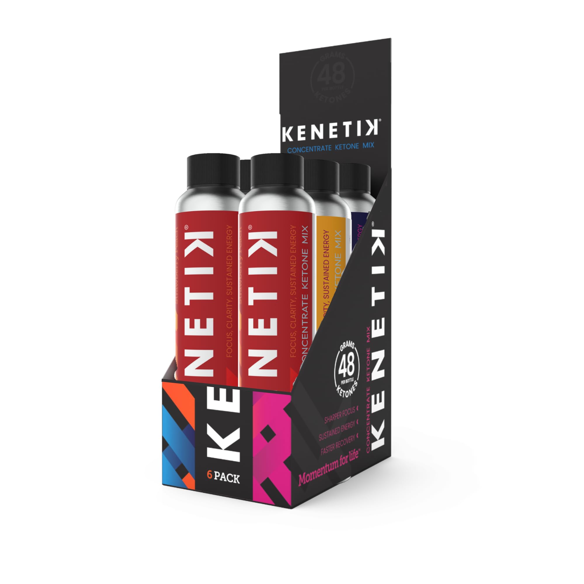 KENETIK Ketone Drink Mix Powder - Exogenous Ketones Supplement for Keto Diet, Caffeine-Free & Sugar-Free Vegan Energy Boost - Supports Mental Focus & Clean Energy (D-BHB Formula) - Great Coffee Alternative for Workouts, Office & Travel - Variety Pack (6 Pack)
