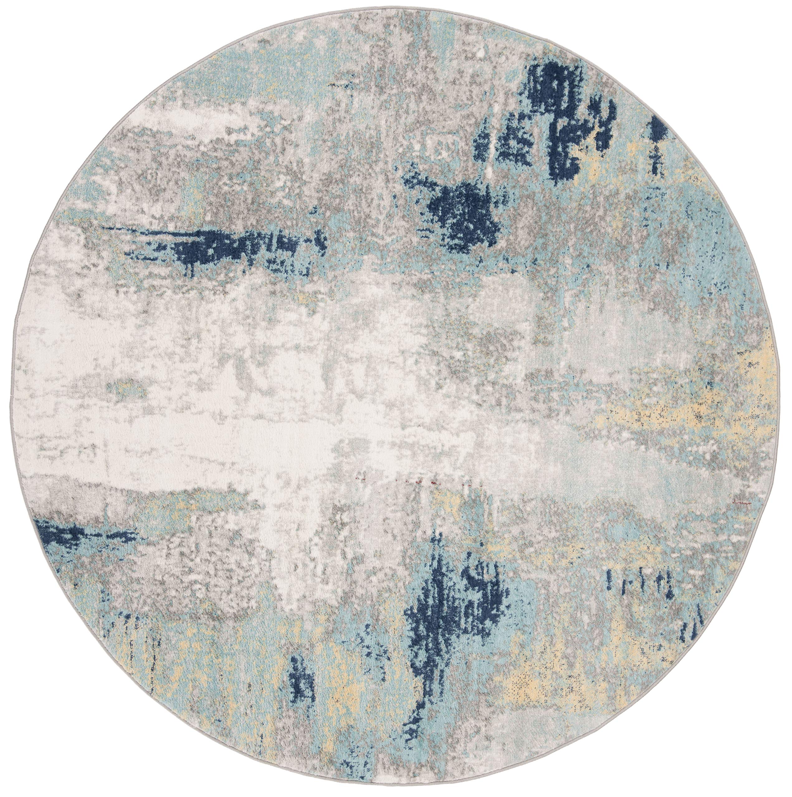 SAFAVIEH Jasper Collection 9' Round Grey & Gold Modern Abstract Area Rug - Non-Shedding, Soft & Durable - Perfect for Dining Room, Living Room, Bedroom or Entryway Decor