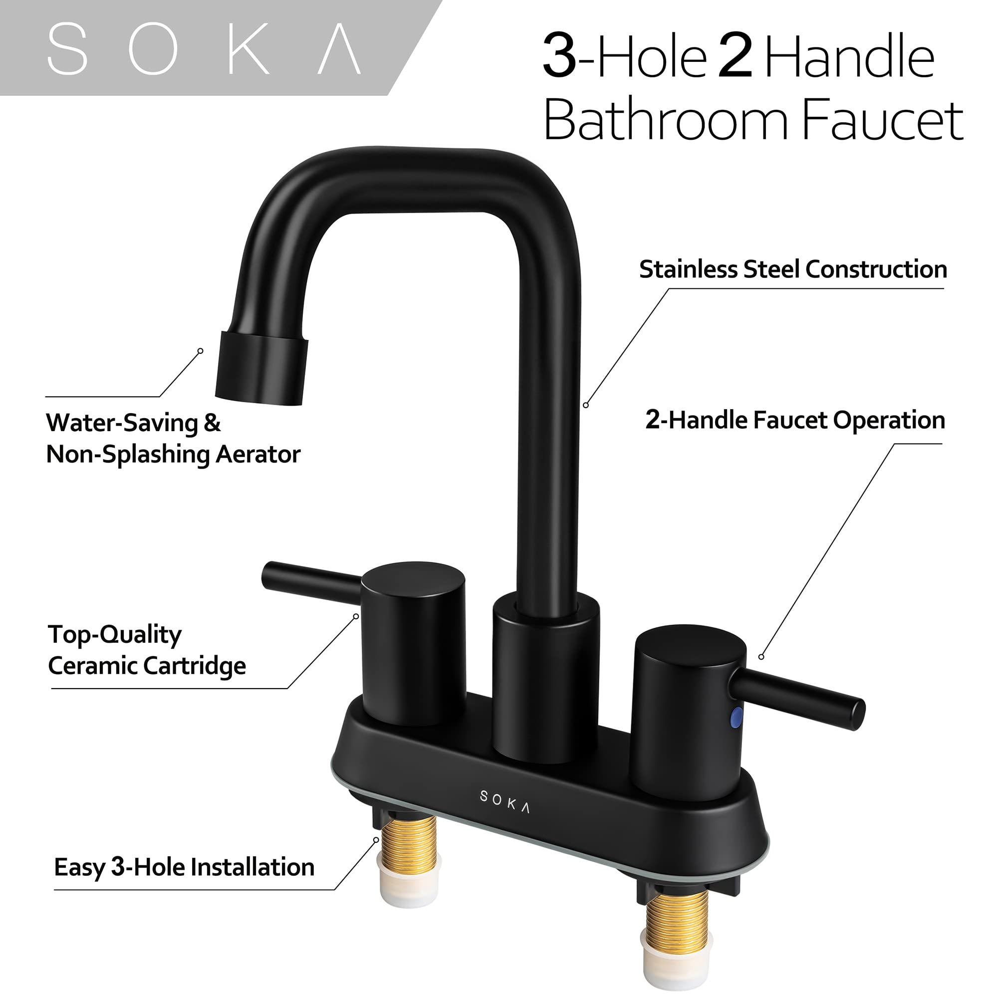 Commercial 4-Inch Centerset Bathroom Faucet with 2 Handles - 3 Hole Touchless Hand Sink Faucet for Public Restrooms, Hospitals & High-Traffic Areas
