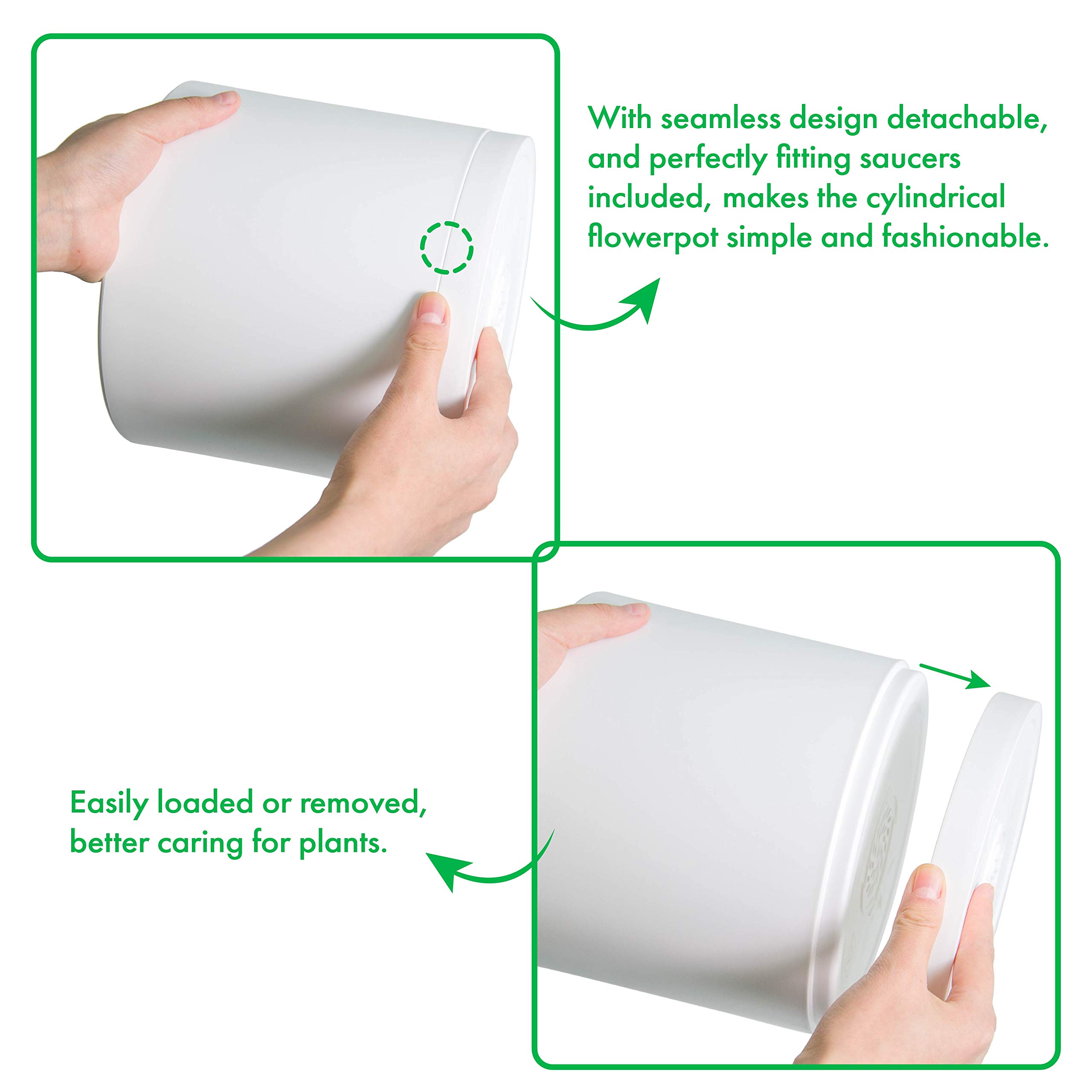 D'vine Dev Set of 3 Plastic Plant Pots - 8, 10 & 12 Inch White Planters with Drainage Holes & Saucers - Indoor/Outdoor Flower Pots for Home, Garden & Office Decor
