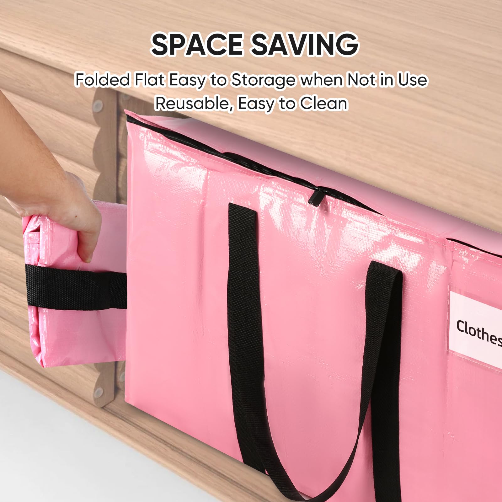 Heavy Duty Extra Large Moving Bags with Zippers & Handles - 180GSM Thick Material Waterproof Storage Totes (2 Pack, Pink) - Space Saving Reusable Packaging Bags for Moving, Storage & Travel Organization