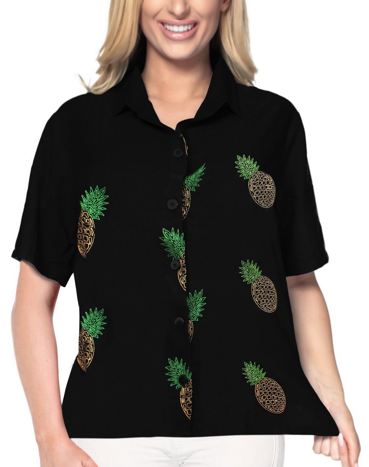 LA LEELA Women's Hawaiian Short Sleeve Blouse - Floral Beach Shirt for Summer Vacation, Pool Party & Tropical Getaways