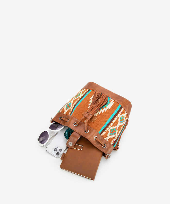 Wrangler Aztec Knitted Bucket Bag Set for Women - Boho Chic Crossbody Purse with Adjustable Strap - Perfect for Travel, Shopping & Everyday Use