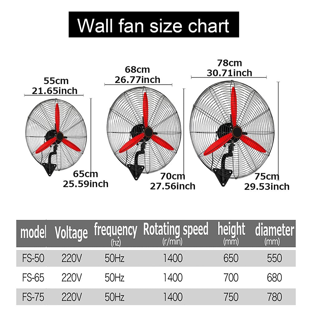YSJX 68cm Industrial Oscillating Wall Fan - 3 Speed Adjustable Metal Wall Mount Fan for Greenhouse, Supermarket, Factory, Garage & Home Use - Powerful Cooling for Hot Summer Days (Black)