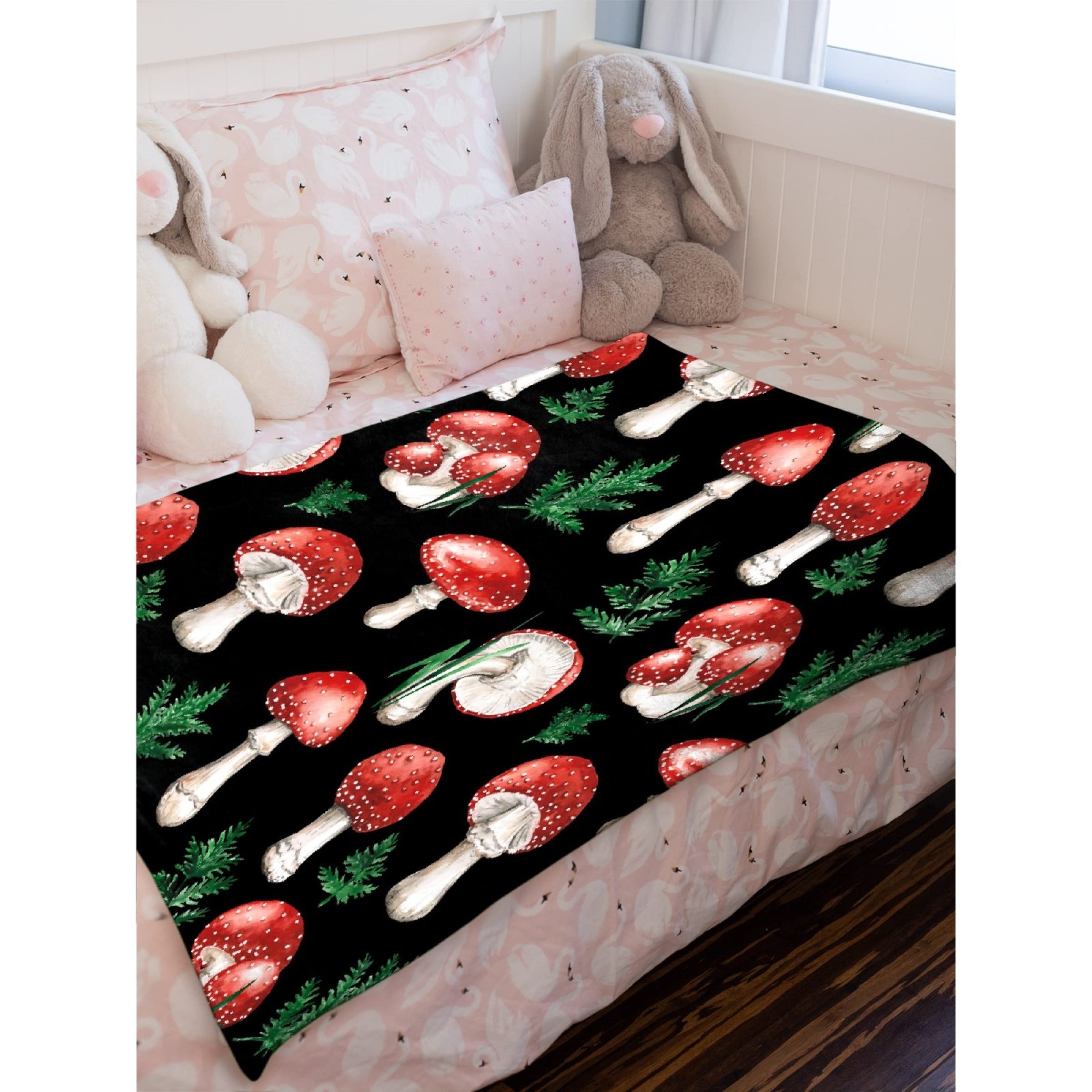 Avalokitesvara Watercolor Red Mushroom Flannel Blanket - Super Soft & Warm 120x90 Inch - Cozy Throw Blanket for Bed, Couch, Sofa - Perfect for Family Movie Nights & Winter Snuggles