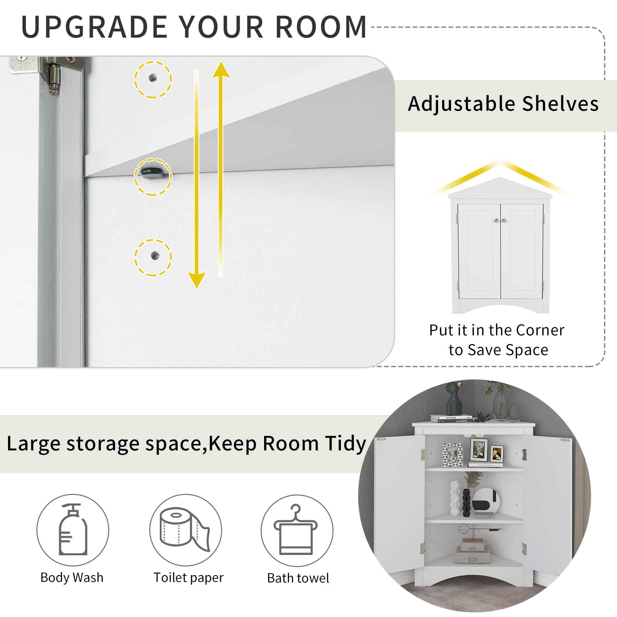Modern Adjustable Bathroom Storage Shelf - Organize Bathroom, Living Room & Kitchen - Space-Saving Home Decor for Small Spaces & Apartment Living