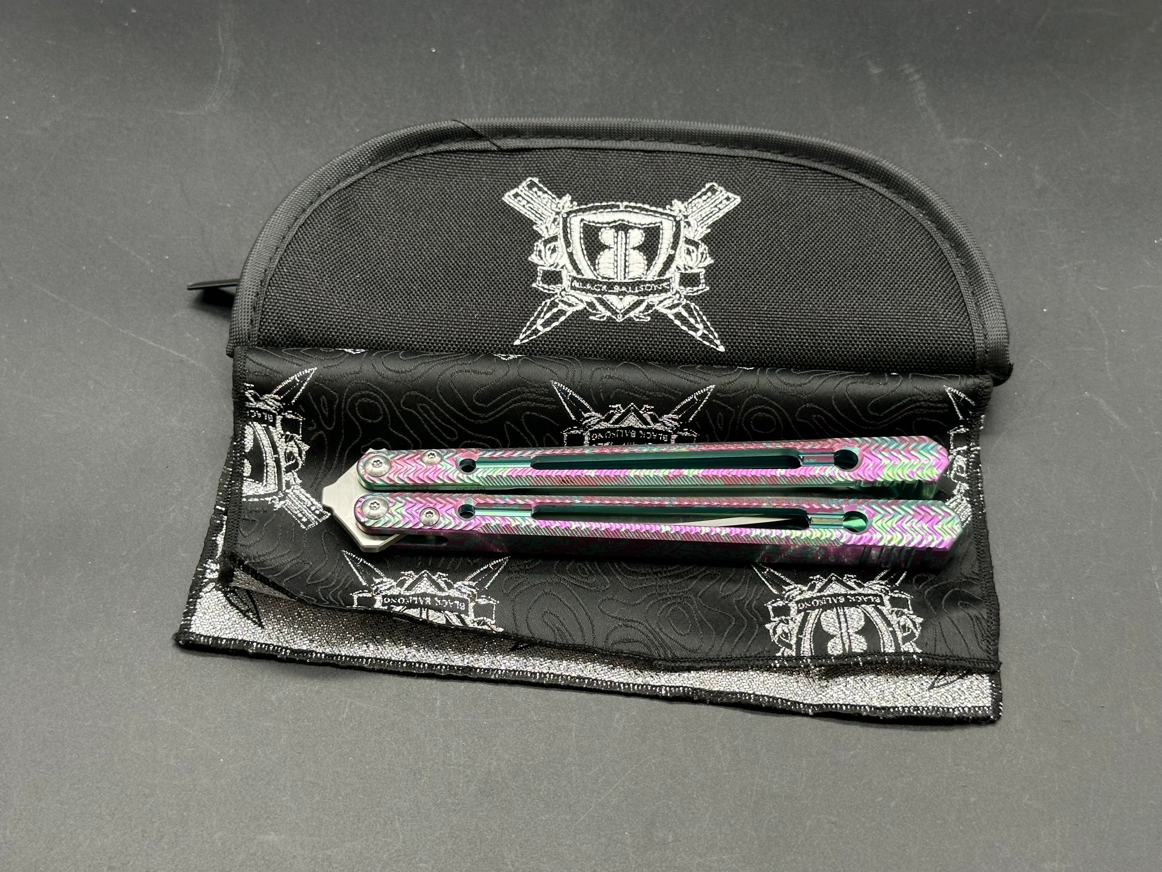 Black Balisong Reaper V2 Butterfly Knife - Spot Anodized Milled Titanium Channel Handles, Tanto Blade, Satin M390 Steel | EDC, Tactical Use & Collector's Item