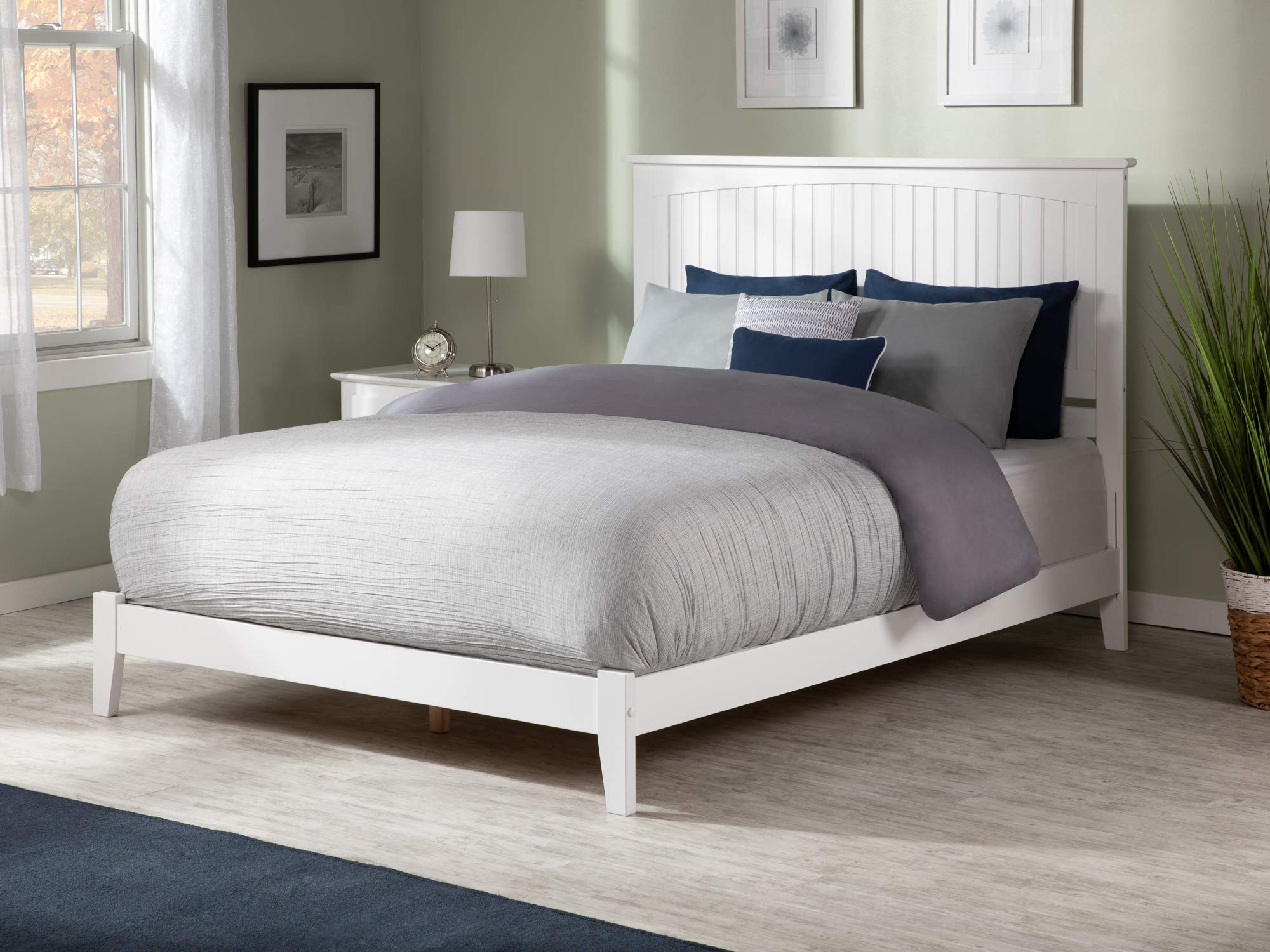 AFI Nantucket Queen Bed Frame with USB Charging Ports - Modern White Wooden Foundation Bed for Bedroom, Living Room & Guest Room
