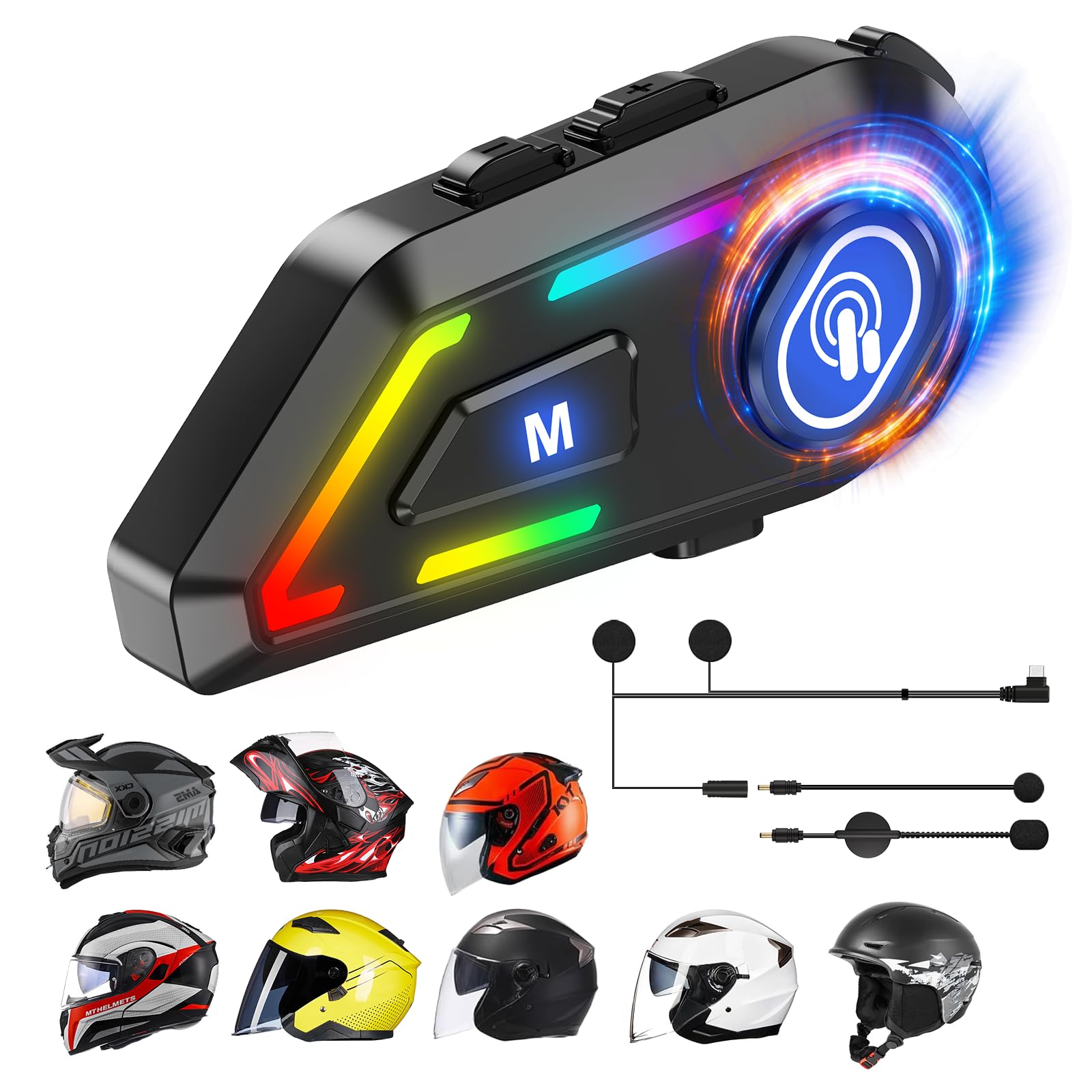 Motorcycle Helmet Bluetooth Headset C5 - Wireless Helmet Speakers with Dual Mic, Hands-Free Calls, Music Streaming, IPX5 Waterproof, Noise Cancellation, Siri Activation, Dual Phone Connectivity - Perfect for Commuting & Long Rides