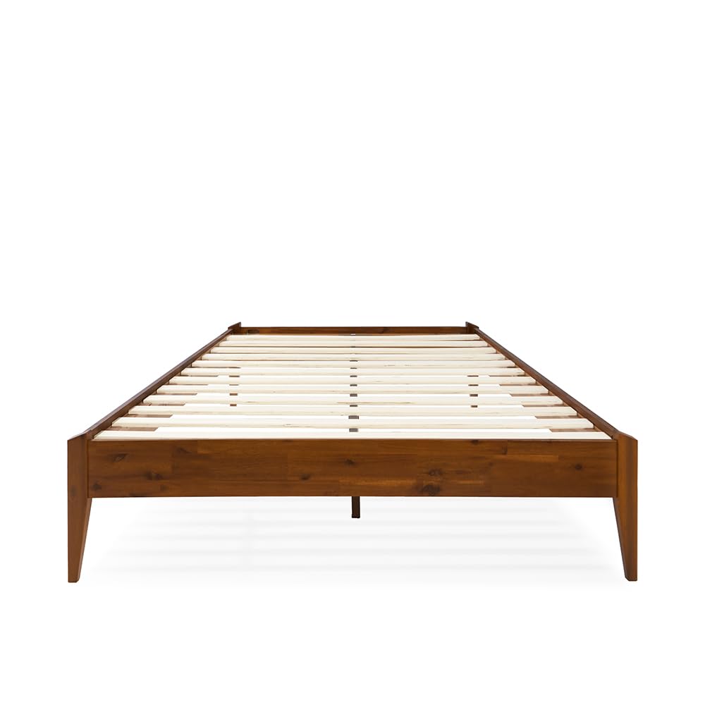 Bme Dinkee 15 Inch Signature Bed Frame - No Headboard Modern Minimalist Design with Acacia Wood - 12 Sturdy Wood Slats Support - Easy Assembly - No Box Spring Needed - Dark Chocolate Finish (Full Size) - Perfect for Small Spaces & Modern Bedrooms
