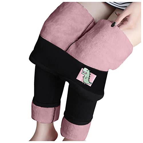 Goldweather Women's Winter Fleece Lined Yoga Pants - High Waist Thermal Leggings with Tummy Control, Soft Cashmere Feel, Warm Fuzzy Thermal Trousers (Pink, Large) - Perfect for Yoga, Running, Workout and Cold Weather Outdoor Activities