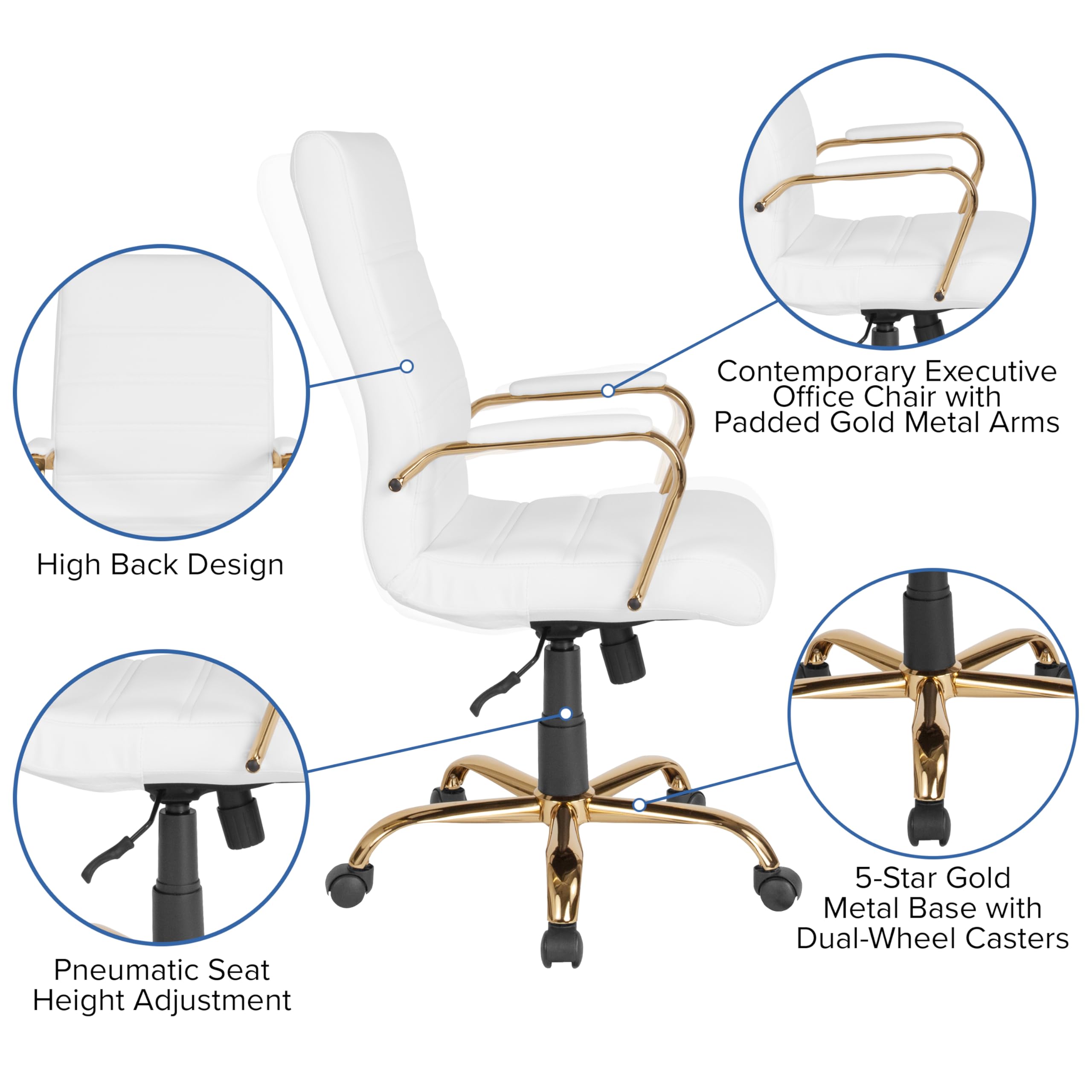 Flash Furniture Whitney Mid-Back Swivel LeatherSoft Office Chair - Adjustable Height Ergonomic Desk Chair with Padded Seat & Armrests, 27