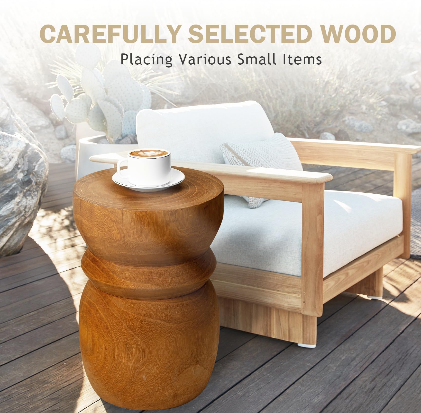 15”H Wooden Tree Stump Side Table - Round Natural End Table for Outdoor Garden, Living Room, Bedroom, Patio & Balcony Decor | Rustic Home Accent for Cozy Spaces & Nature-Inspired Interiors