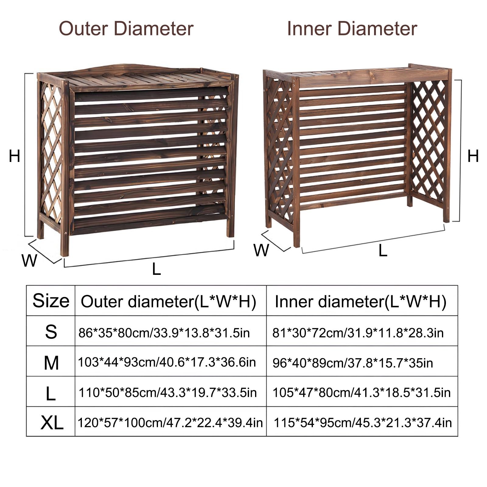 Wooden AC Unit Cover Outdoor - Air Conditioner Privacy Screen & Freestanding Fence to Hide AC Unit - Decorative Plant Display Shelf for Patio, Garden, and Backyard Storage