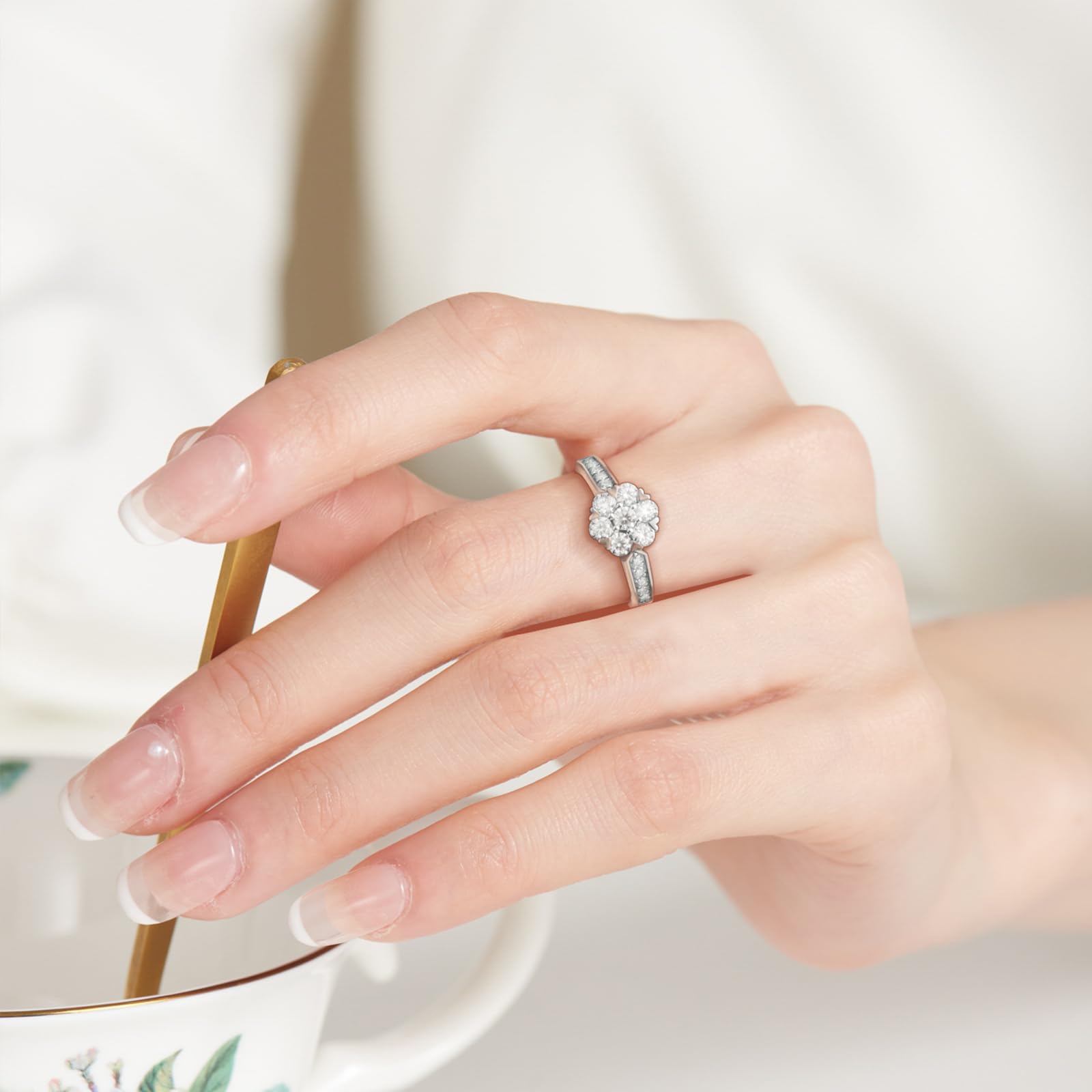 Moissanite Rings for Women - D Color VVS1 Flower Engagement Rings in Sterling Silver Plated 18K White Gold | Anniversary & Promise Rings for Her | Perfect for Weddings, Proposals & Special Occasions