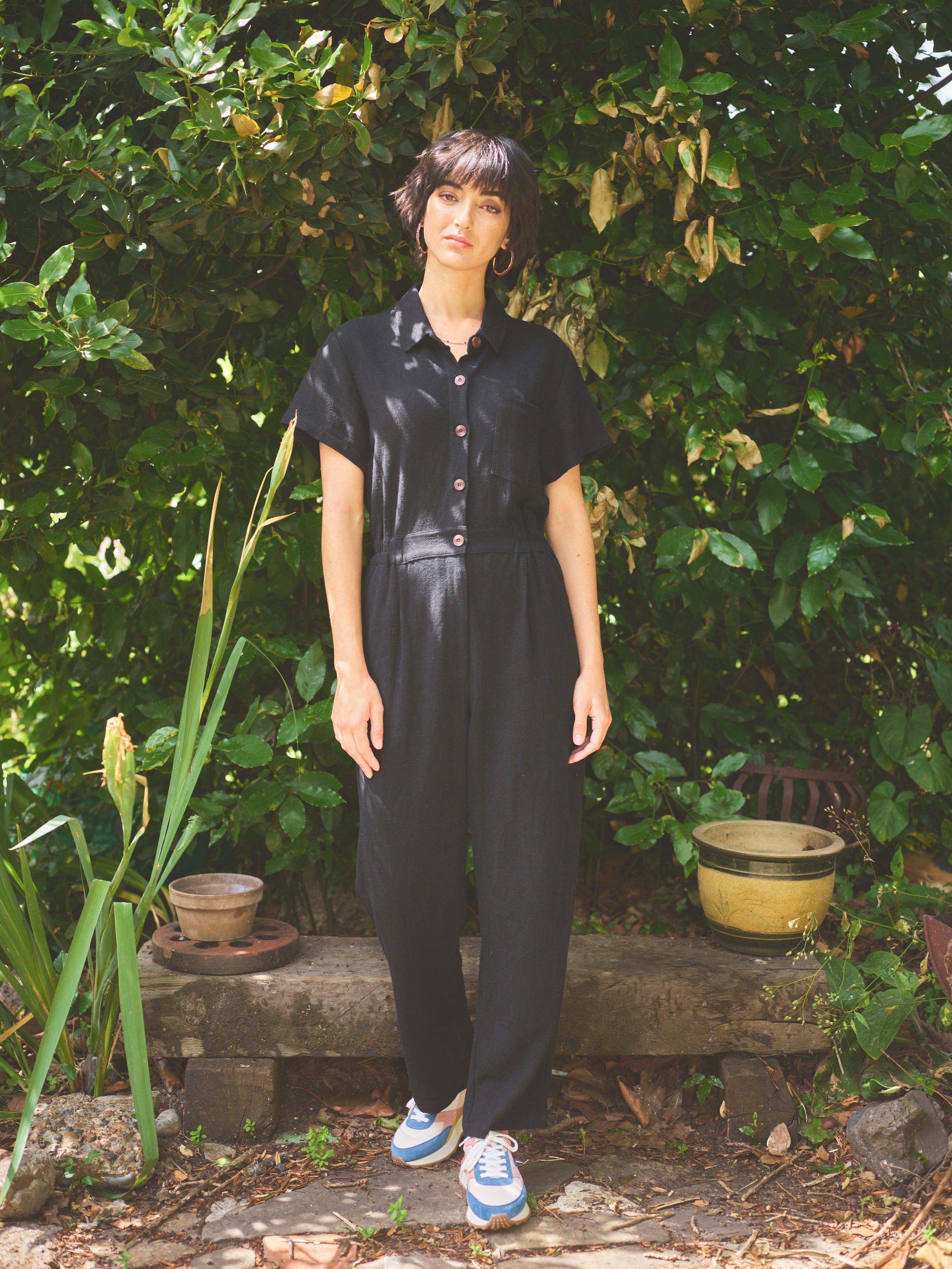 Lowie Linen Viscose Black Boilersuit Jumpsuit for Women - Comfortable & Stylish One-Piece Outfit for Casual Wear, Work, or Travel