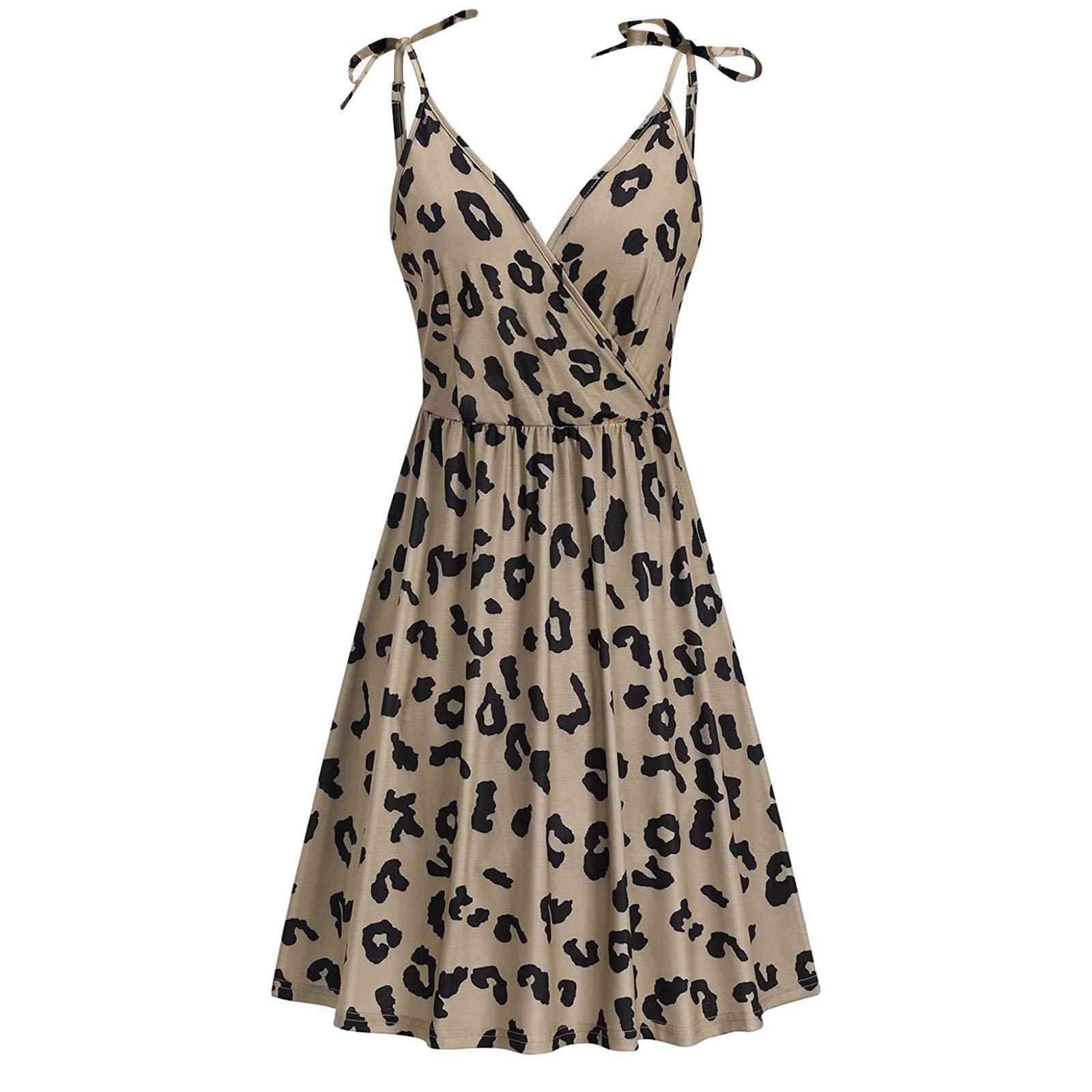 Women's Leopard Print V-Neck A-Line Dress with Pockets - Casual Summer Beach Sundress for Vacation, Party & Outdoor Activities
