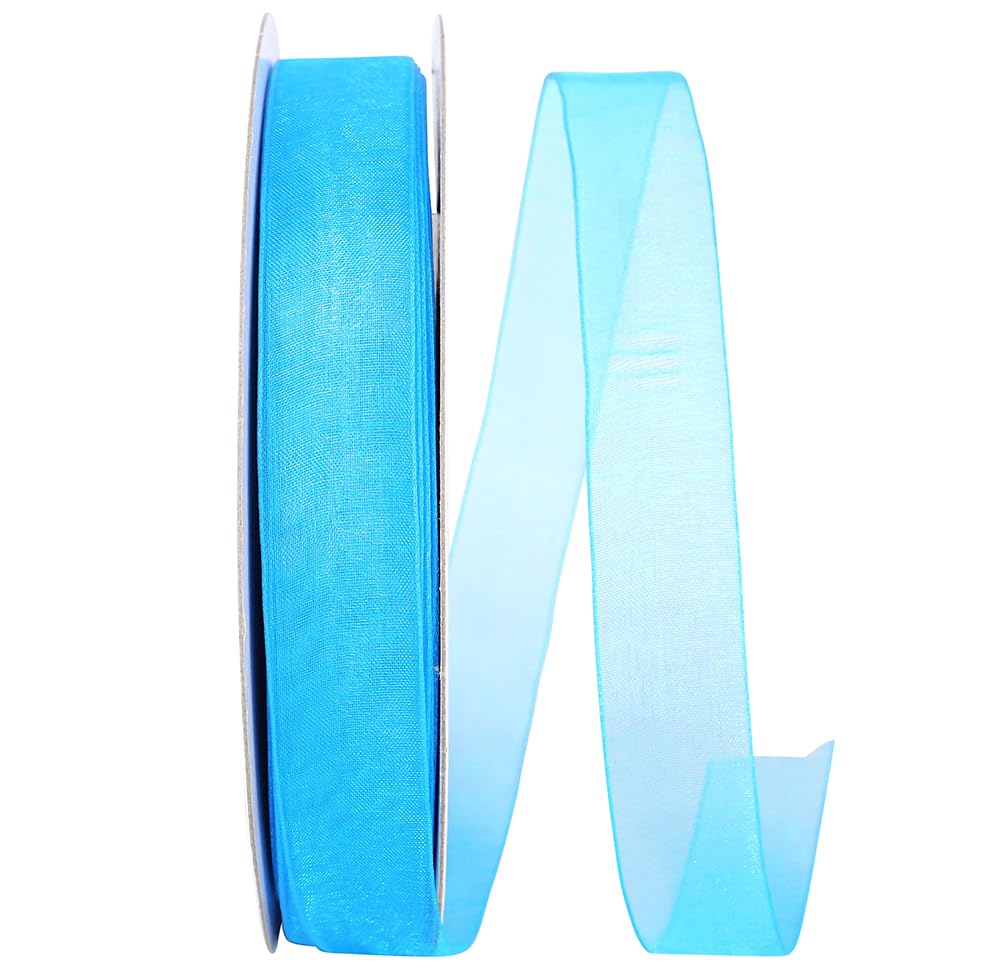 Reliant 7/8 Inch x 100 Yards Turquoise Ribbon Chiffon Mono Sheer Craft Ribbon for Gift Wrapping, Wedding Decorations & DIY Projects