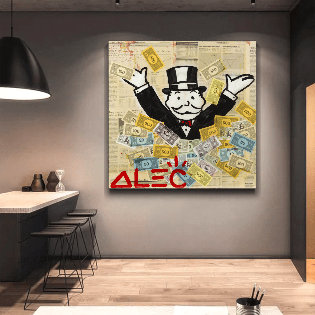 Alec Monopoly Money Man Millionaire Canvas Wall Art - Modern Pop Art Home Decor for Living Room, Office & Game Room