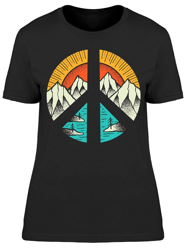 Smartprints Peace Symbol Landscape T-Shirt for Women - Trendy Casual Graphic Tee for Everyday Wear, Street Style & Music Festivals