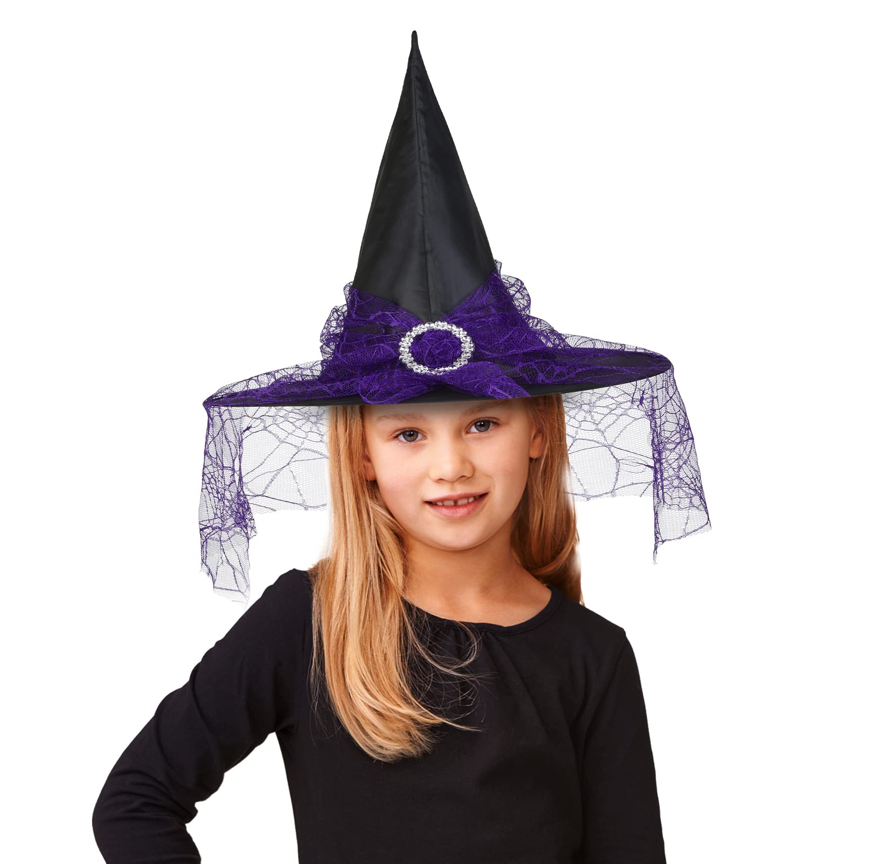 Purple Witch Hat for Women - Elegant Lace Wizard Hat for Halloween Costume & Party Decoration | Perfect for Witch-Themed Parties, Cosplay, and Spooky Events