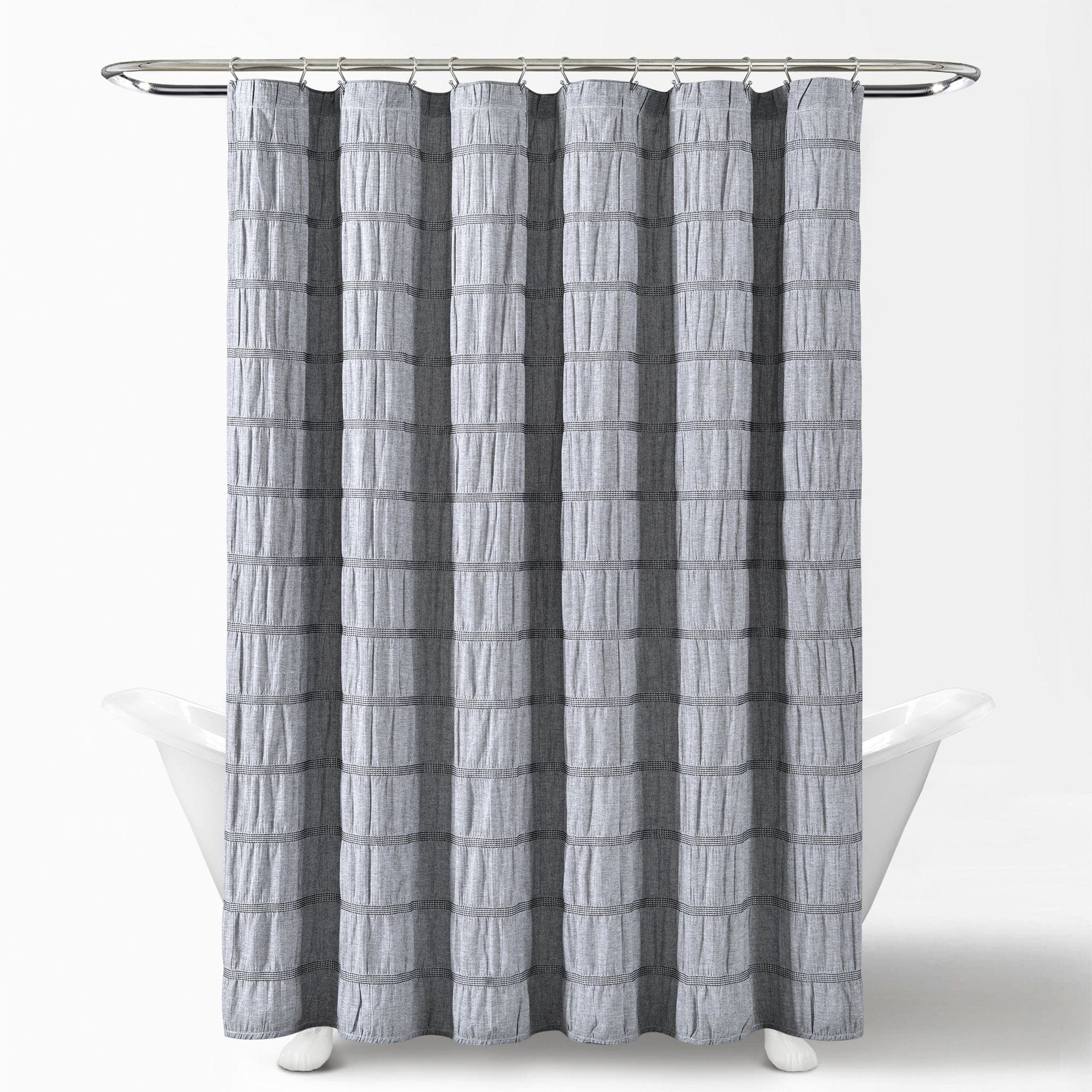 Waffle Stripe Woven Cotton Shower Curtain - Breathable Bathroom Decor for Modern & Farmhouse Style Homes