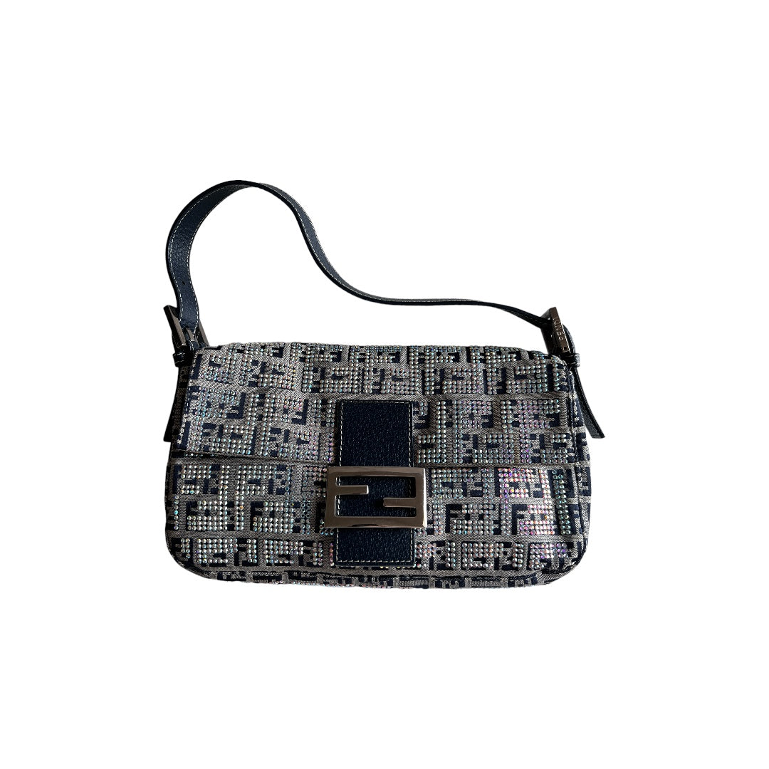 Vintage Fendi Rhinestone Zucca Baguette Bag - Luxury Designer Crossbody Purse for Women | Perfect for Parties, Weddings & Evening Events