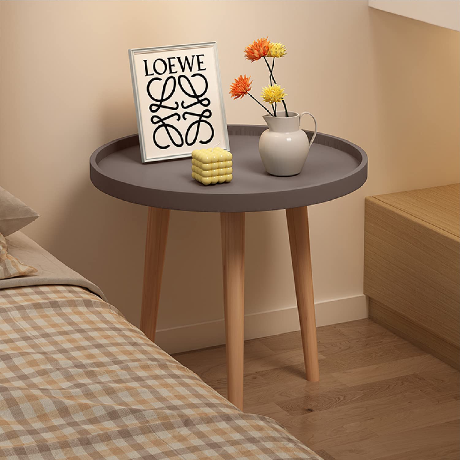 N&V 20 Inch Modern Minimalist Side Table - Grey End Table for Living Room, Bedroom & Office - Sturdy Coffee Table with Storage Shelf - Perfect for Small Spaces, Nightstand or Sofa Side Table