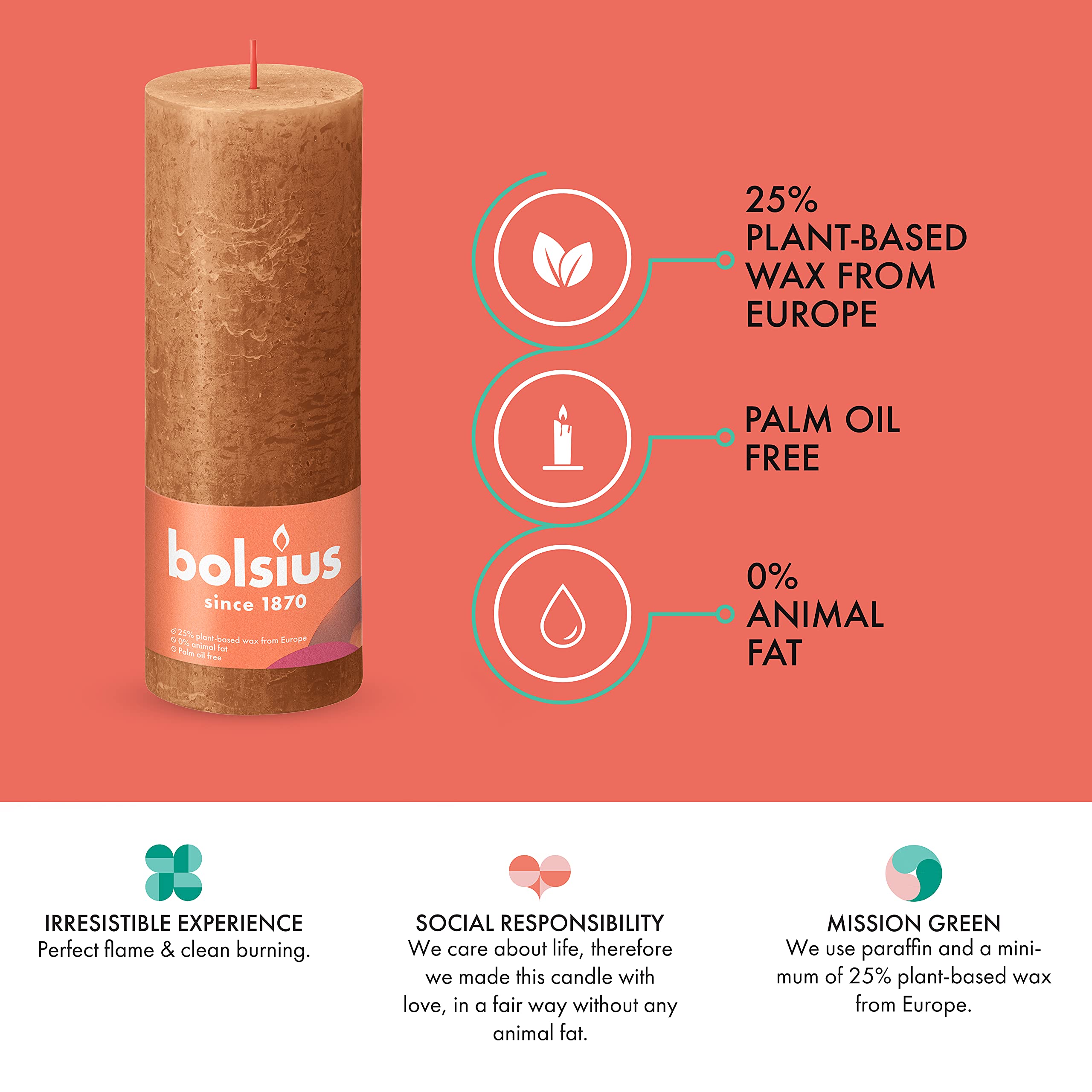 BOLSIUS 4 Pack Spice Brown Rustic Pillar Candles - 2.75