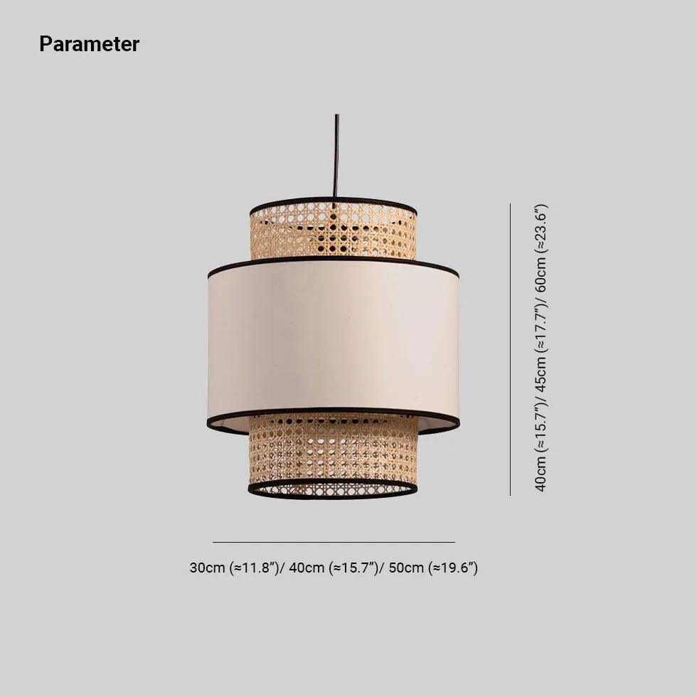 Rattan and PVC Double Layer Cylindrical Pendant Light - Modern Boho Ceiling Fixture for Dining Room, Bedroom, or Living Room Decor