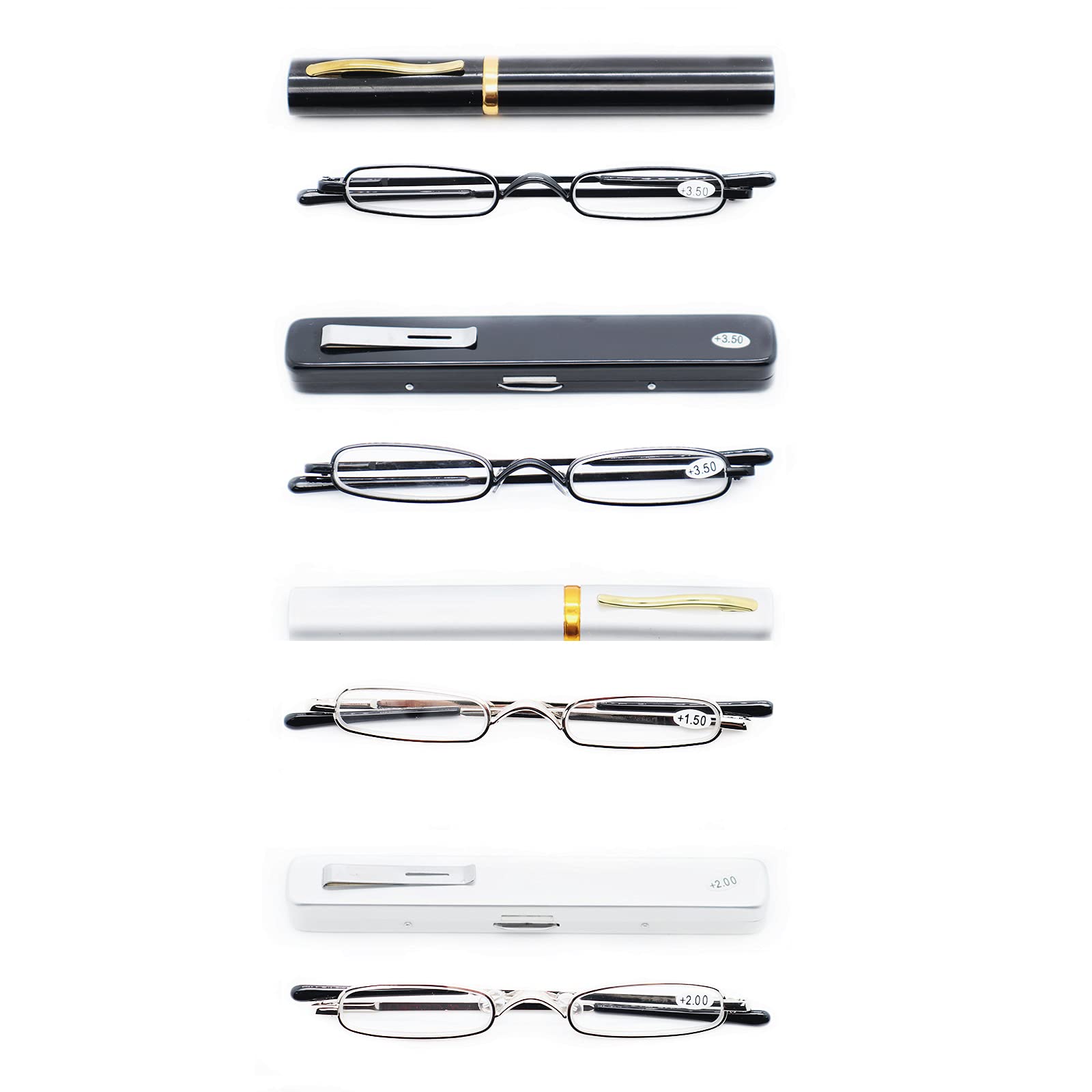 Mini Slim Pen Reading Glasses with Portable Clip Case - Small Pocket Readers for Men & Women - Perfect for Reading, Travel, and Everyday Use