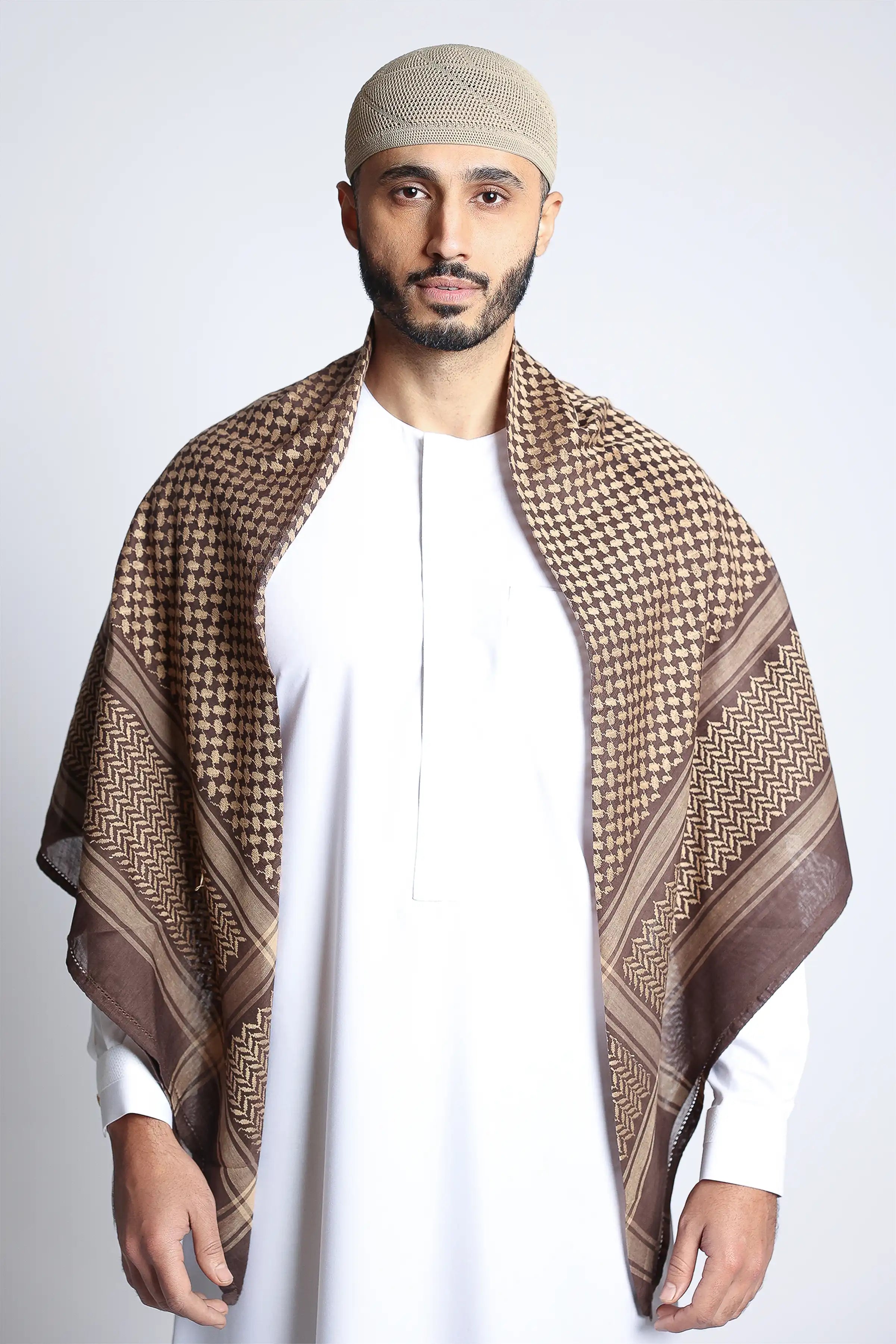 Premium Brown & Cinnamon Shemagh Scarf - Soft Cotton Middle Eastern Keffiyeh for Men & Women - Perfect for Outdoor Adventures, Travel & Fashion