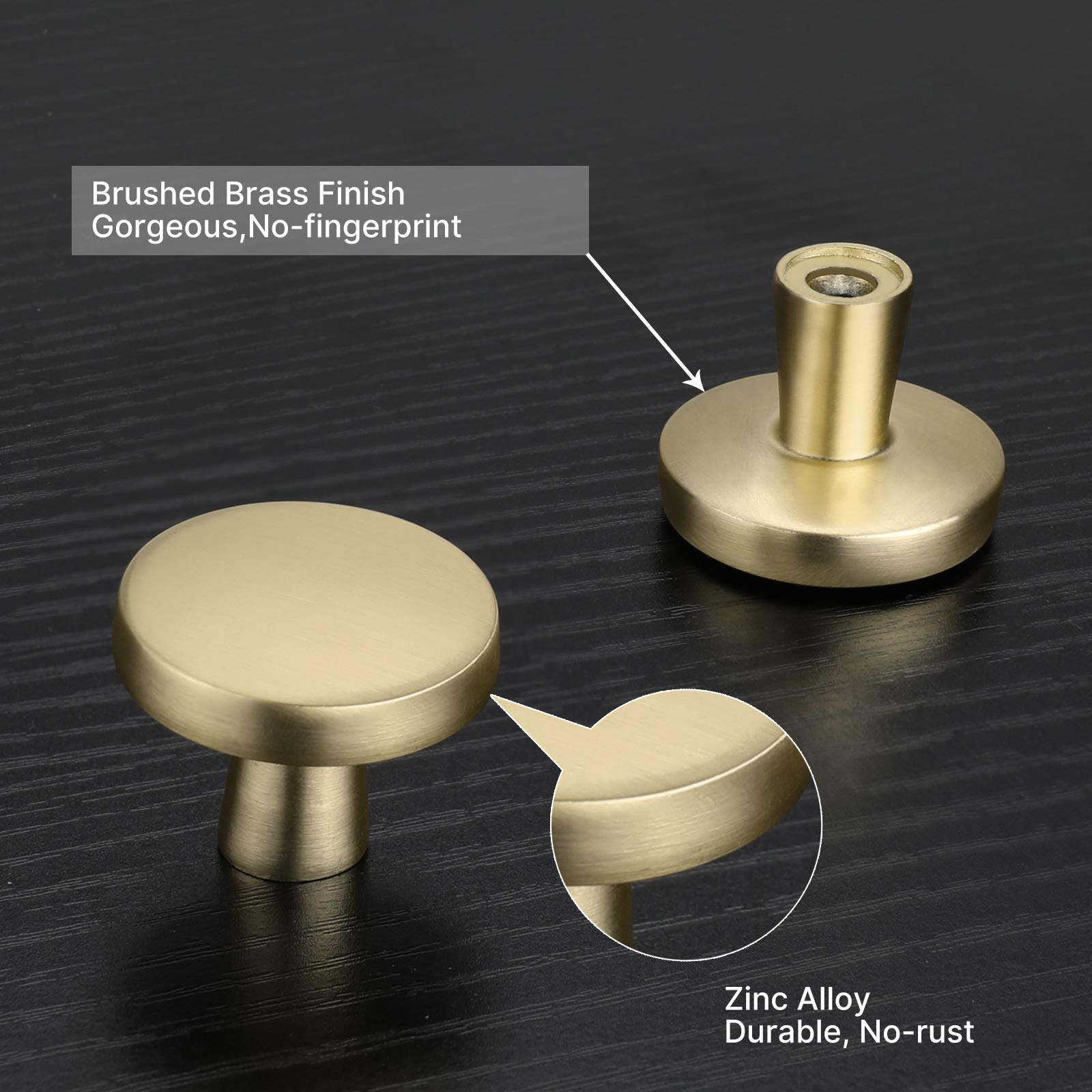 20 Pack Brushed Gold Cabinet Knobs - Round Brass Dresser Drawer Pulls for Kitchen & Bathroom - Durable Zinc Alloy Hardware for Cabinets, Furniture & Home Decor